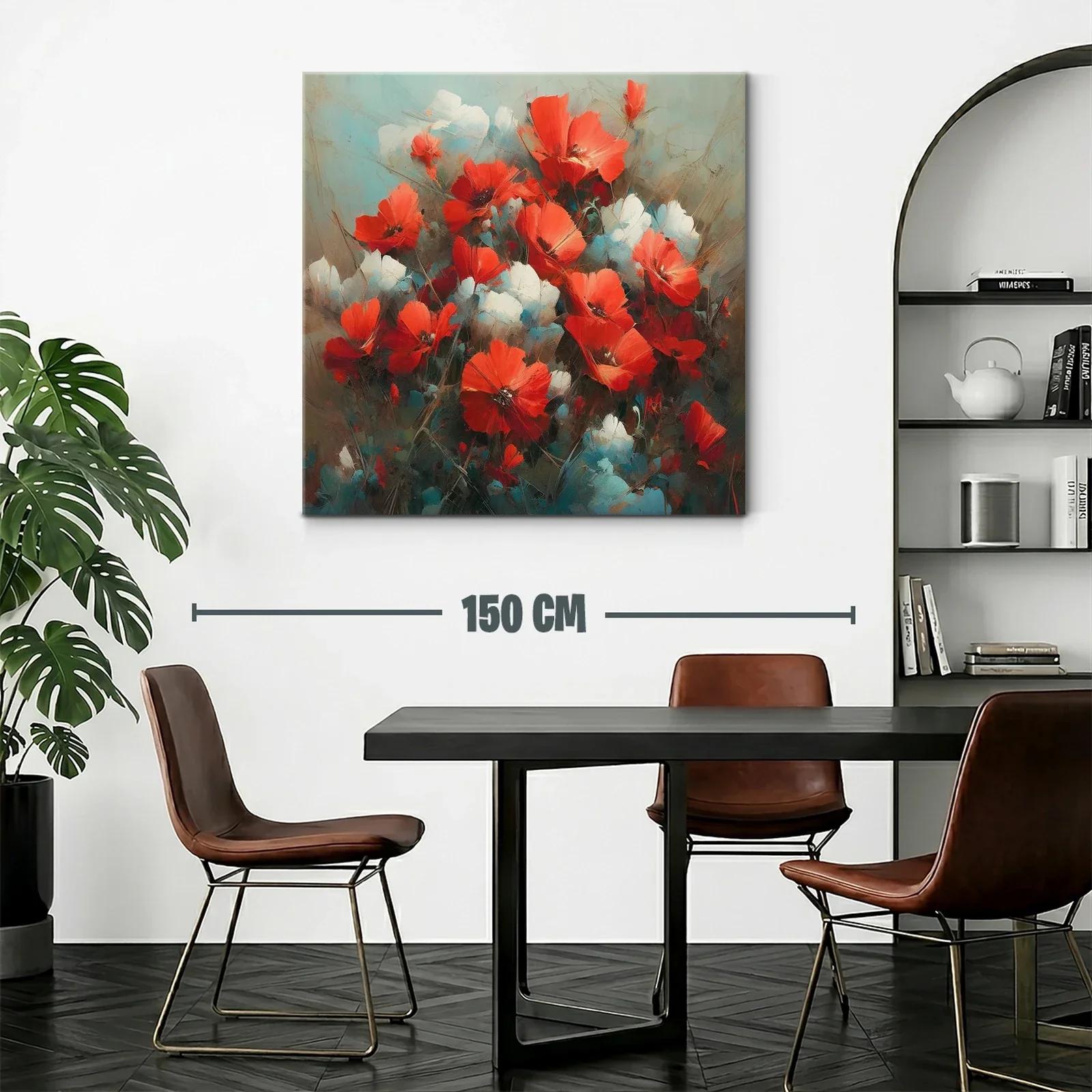 Cuadro floral con vibrantes amapolas rojas y detalles blancos — miniatura 2