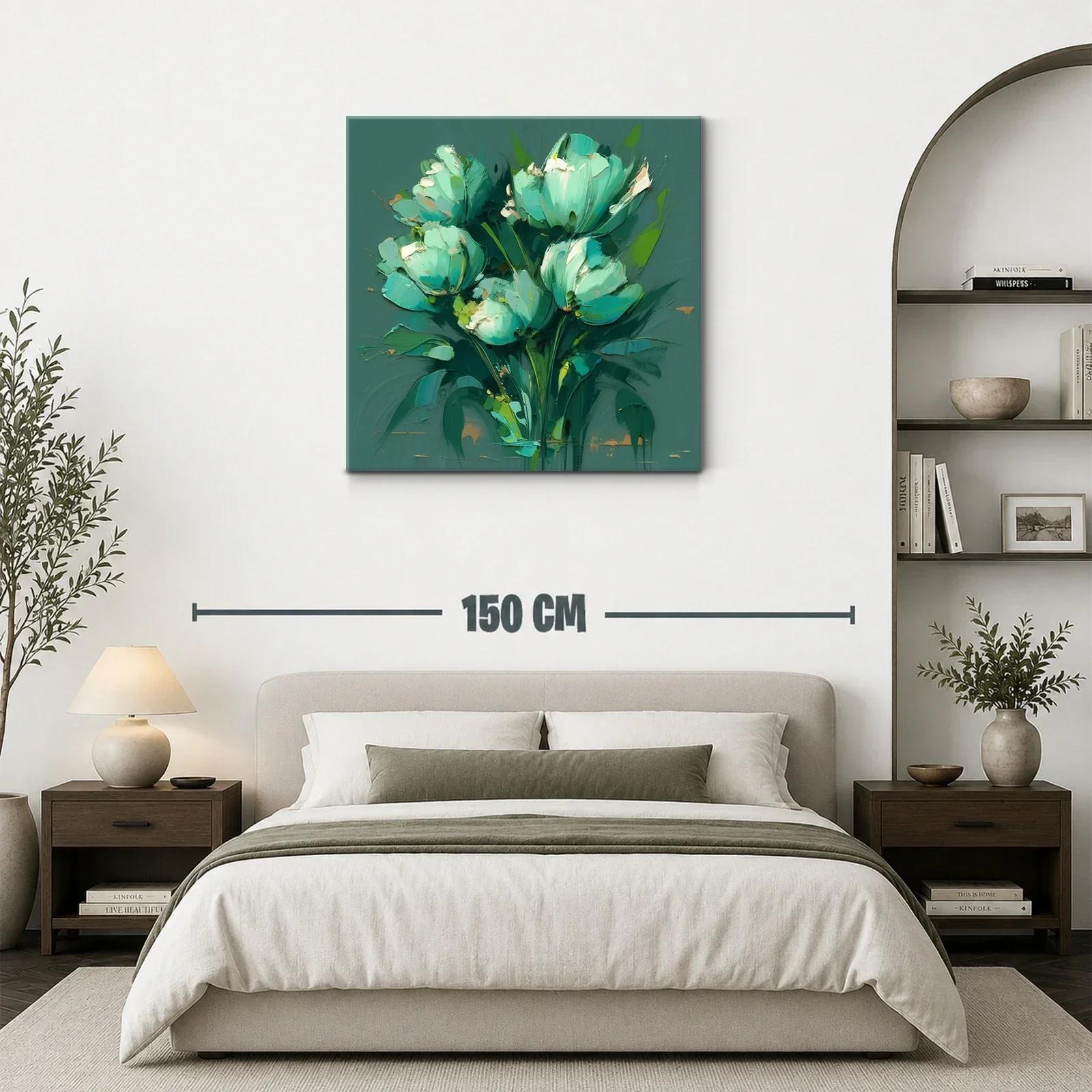 Cuadro moderno de flores en tonos verdes y azules — miniatura 3