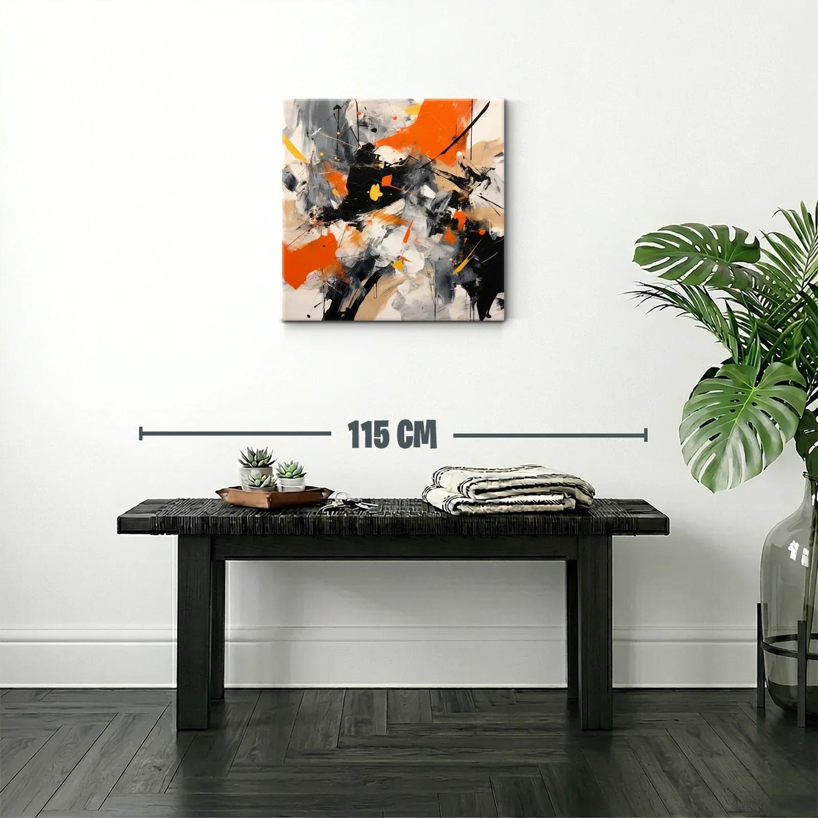 Cuadro abstracto vibrante con tonos naranjas y negros impactantes — miniatura 2