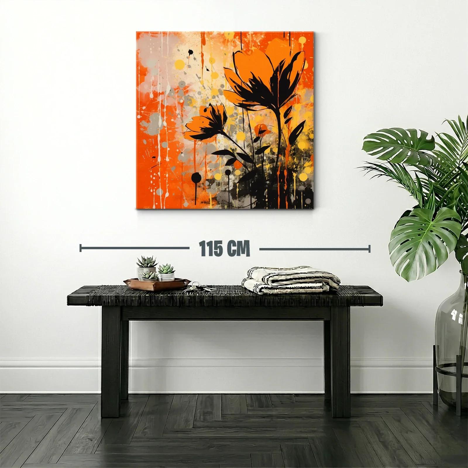 Cuadro floral con vibrante contraste en tonos naranja y negro — miniatura 2