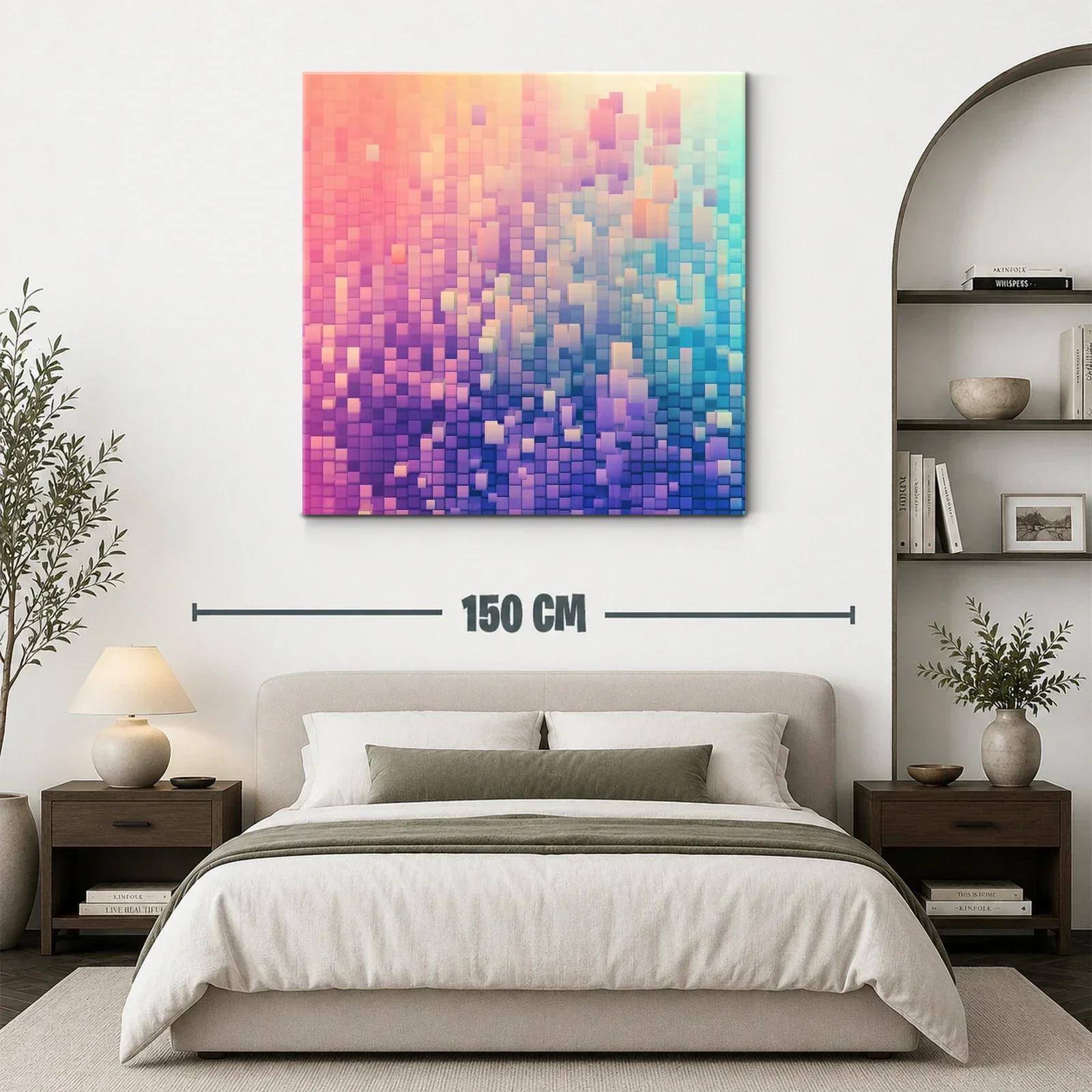 Cuadro abstracto con cubos en tonos pastel vibrantes — miniatura 3
