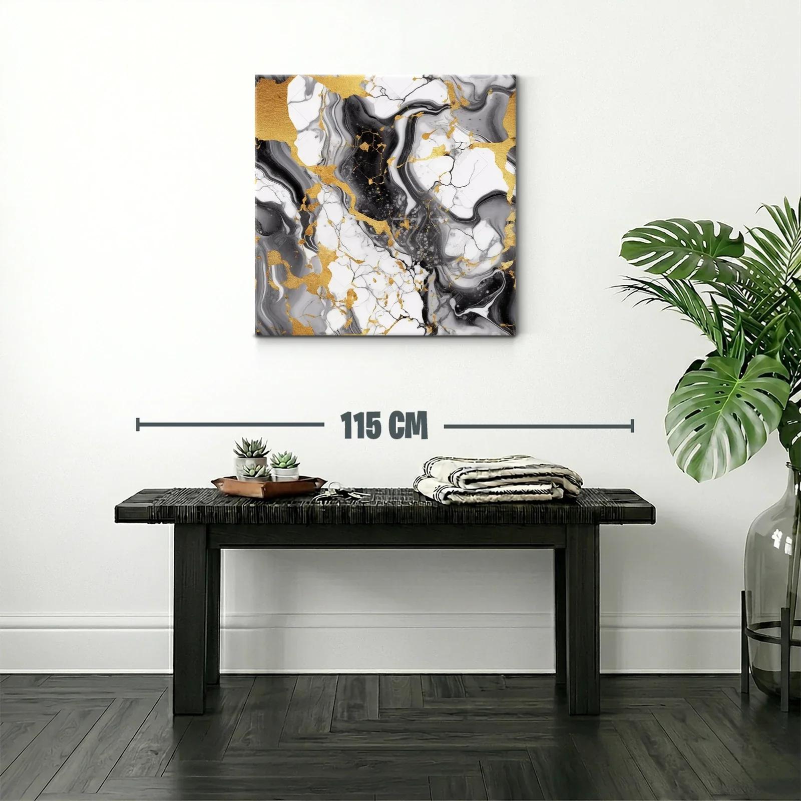 Arte abstracto con vetas doradas en tonos blanco y negro — miniatura 2