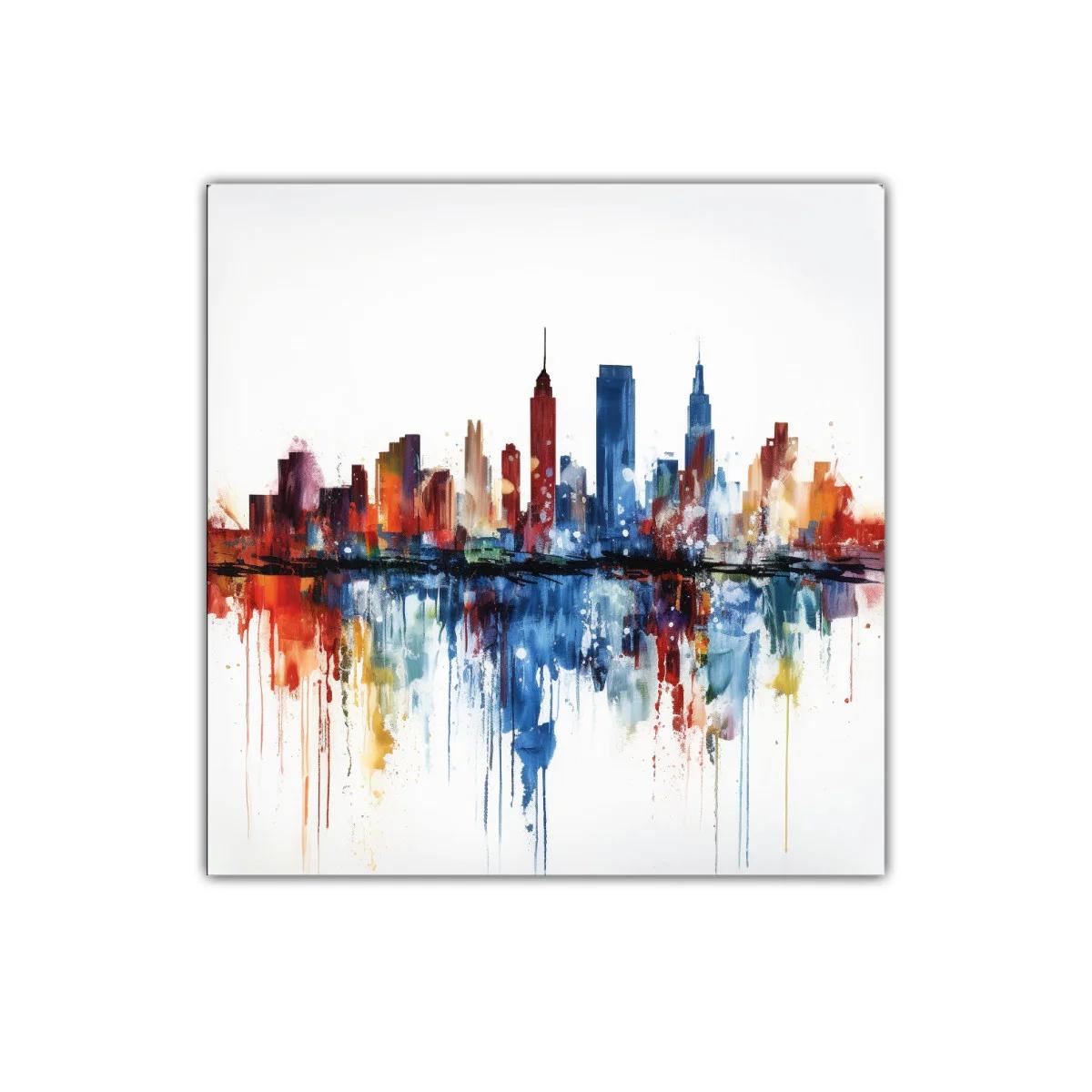 Ciudad vibrante con reflejos en tonos cálidos y fríos — miniatura 1