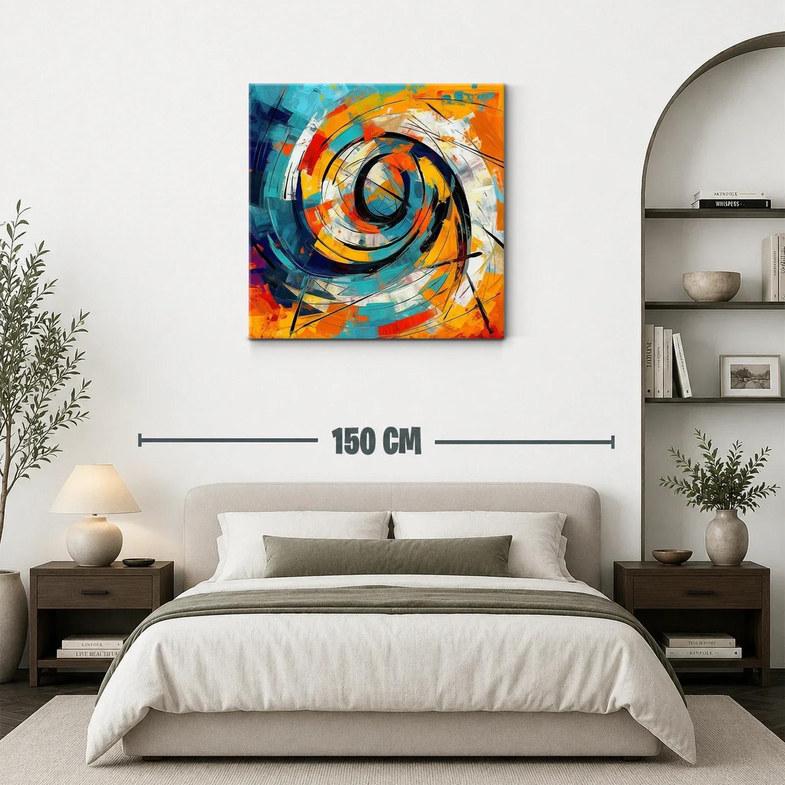 Cuadro abstracto con espiral dinámico y tonos vibrantes — miniatura 3