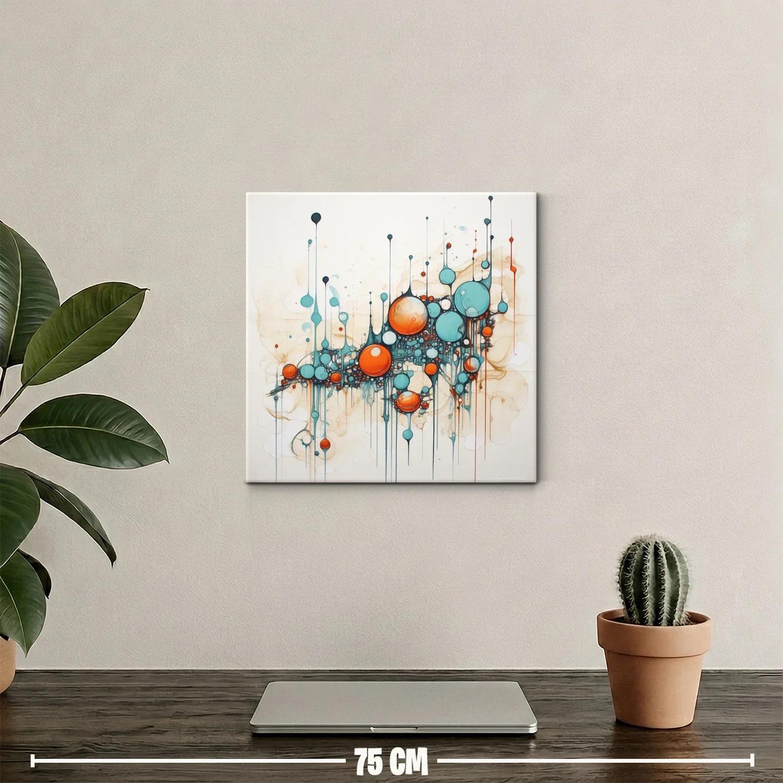 Cuadro abstracto con esferas en tonos azules y naranjas — miniatura 2
