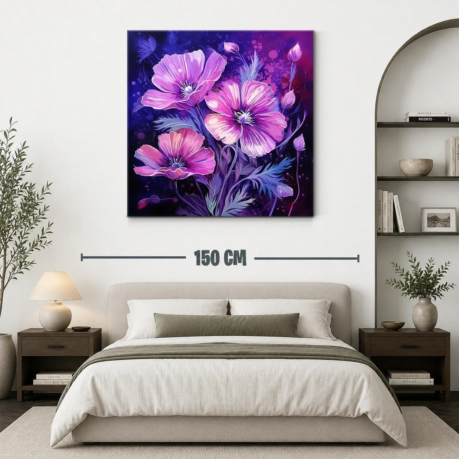 Cuadro floral vibrante con tonos púrpura y rosa — miniatura 3