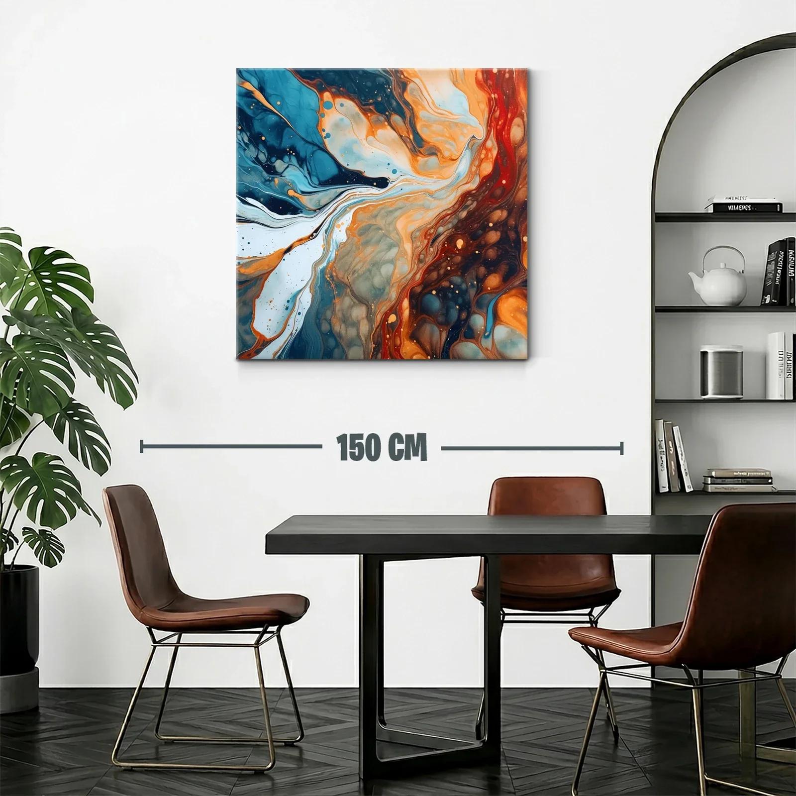 Cuadro abstracto de flujos en tonos azul y naranja intenso — miniatura 2