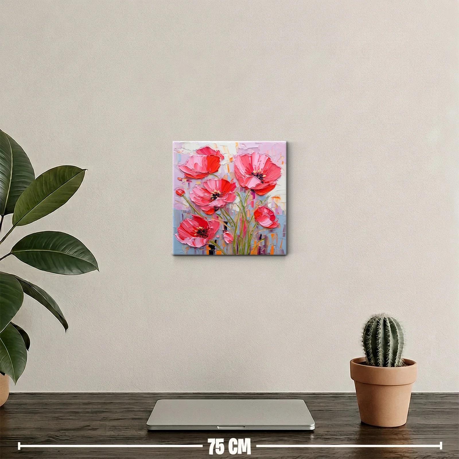 Cuadro decorativo con delicadas flores rojas y rosas vibrantes — miniatura 2