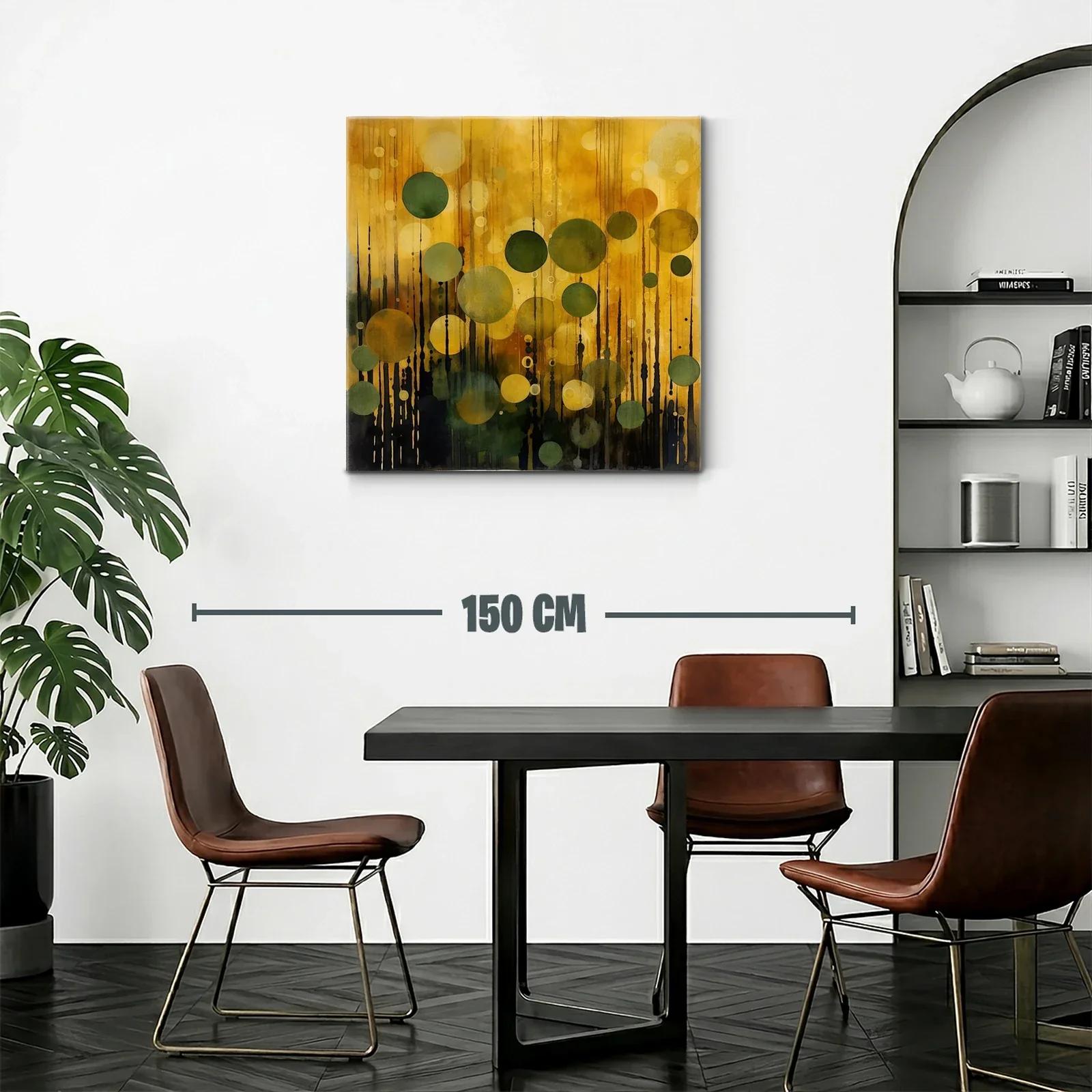 Cuadro abstracto con círculos verdes y dorados — miniatura 2