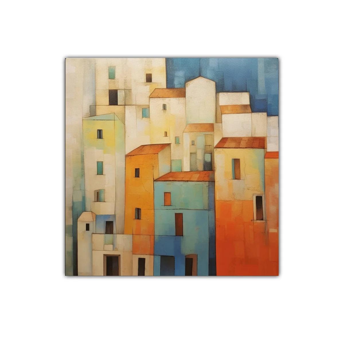 Composición urbana en tonos cálidos y azules vibrantes — miniatura 1