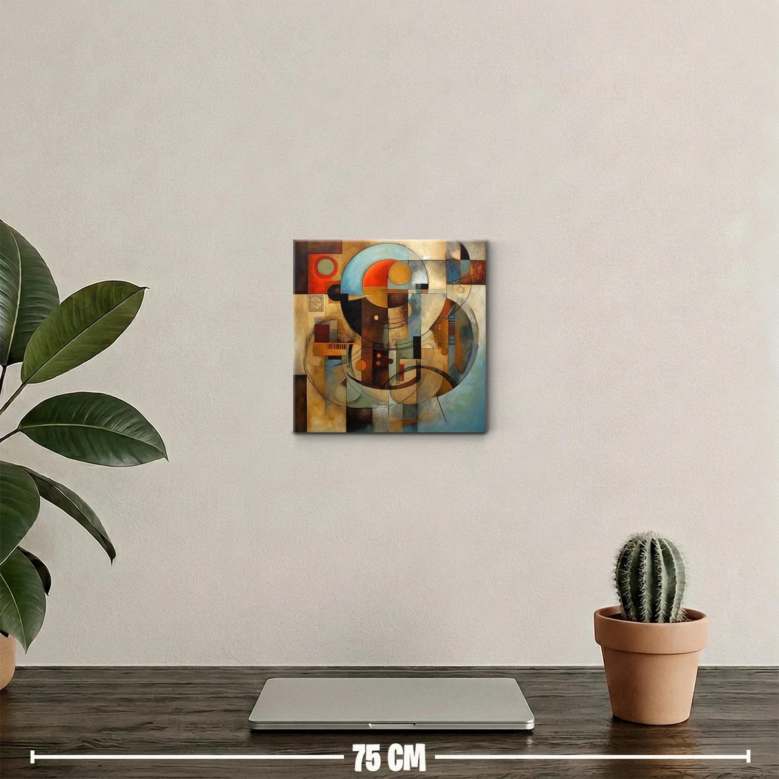 Cuadro abstracto con formas y líneas fluidas en tonos cálidos — miniatura 2