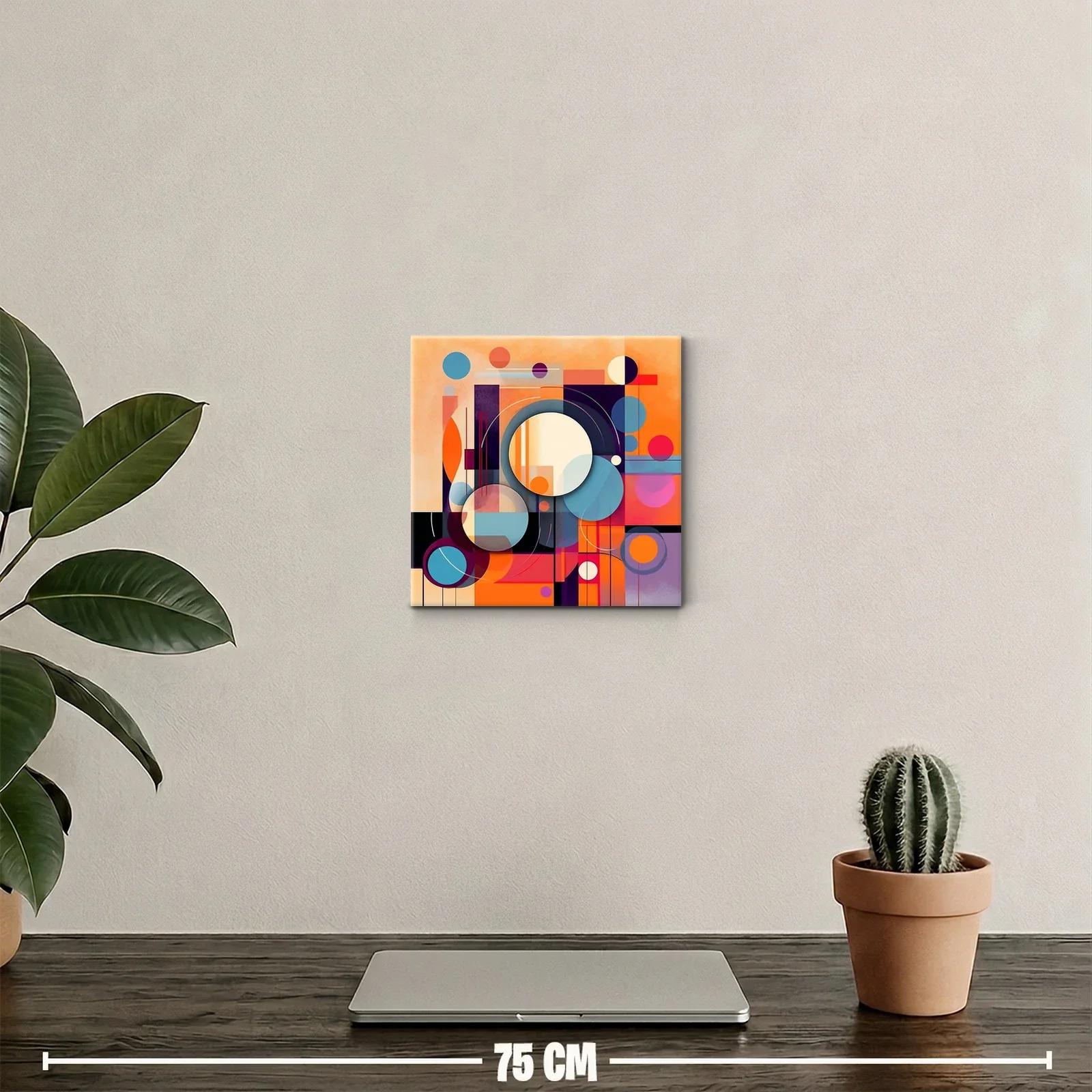 Cuadro abstracto con círculos y formas geométricas vibrantes — miniatura 2