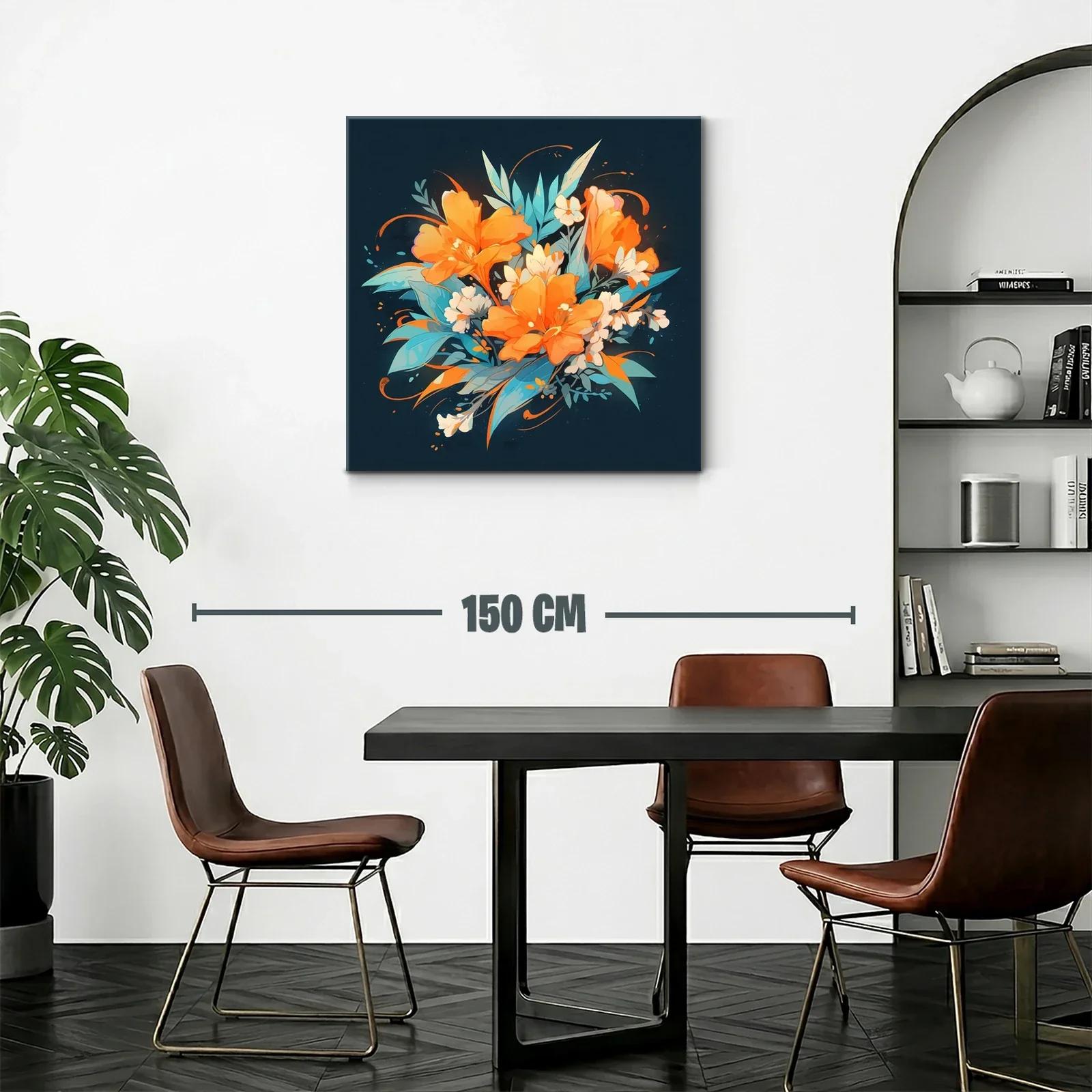 Composición floral vibrante con tonos naranjas y azules — miniatura 2