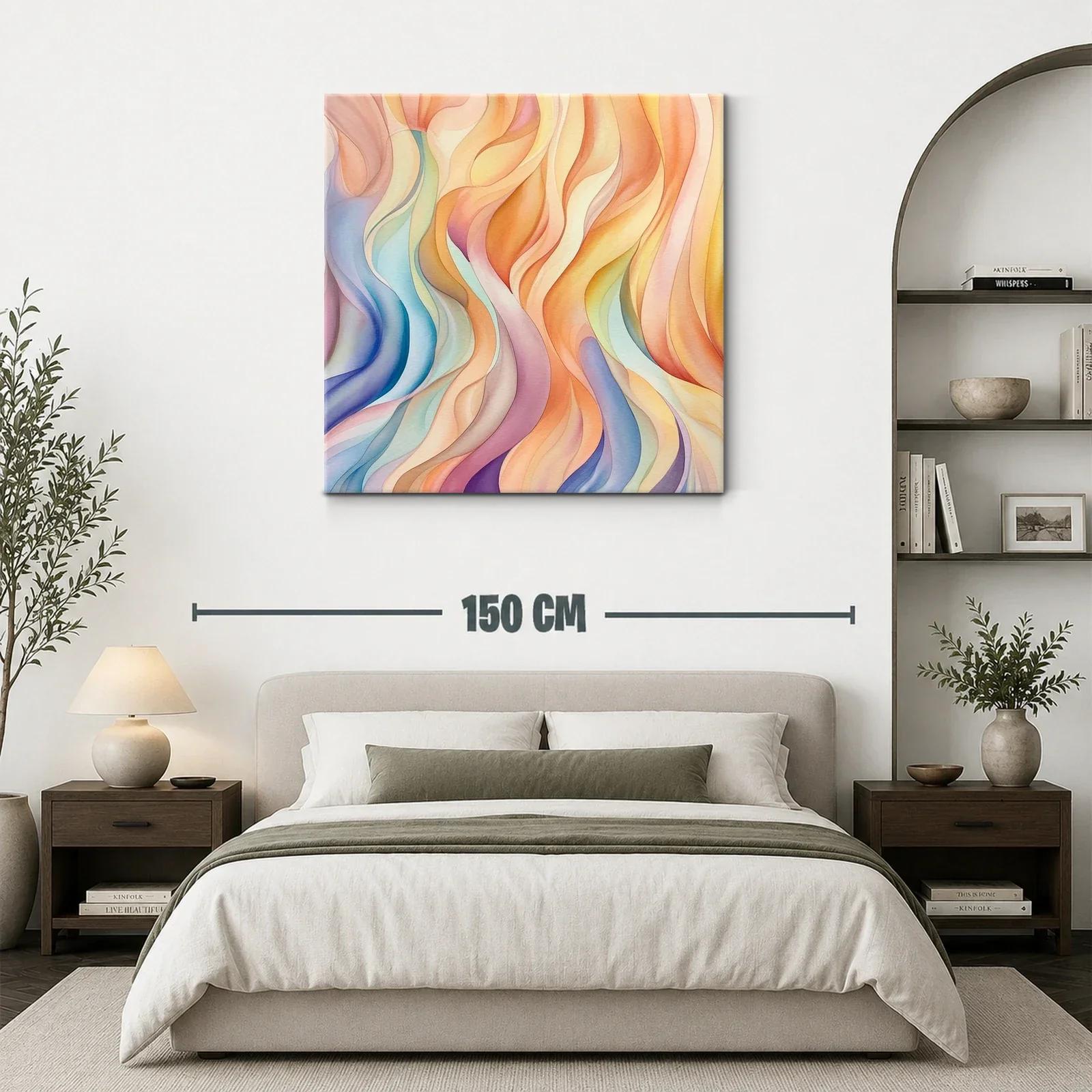 Cuadro abstracto en tonos cálidos y fríos con movimiento fluido — miniatura 3