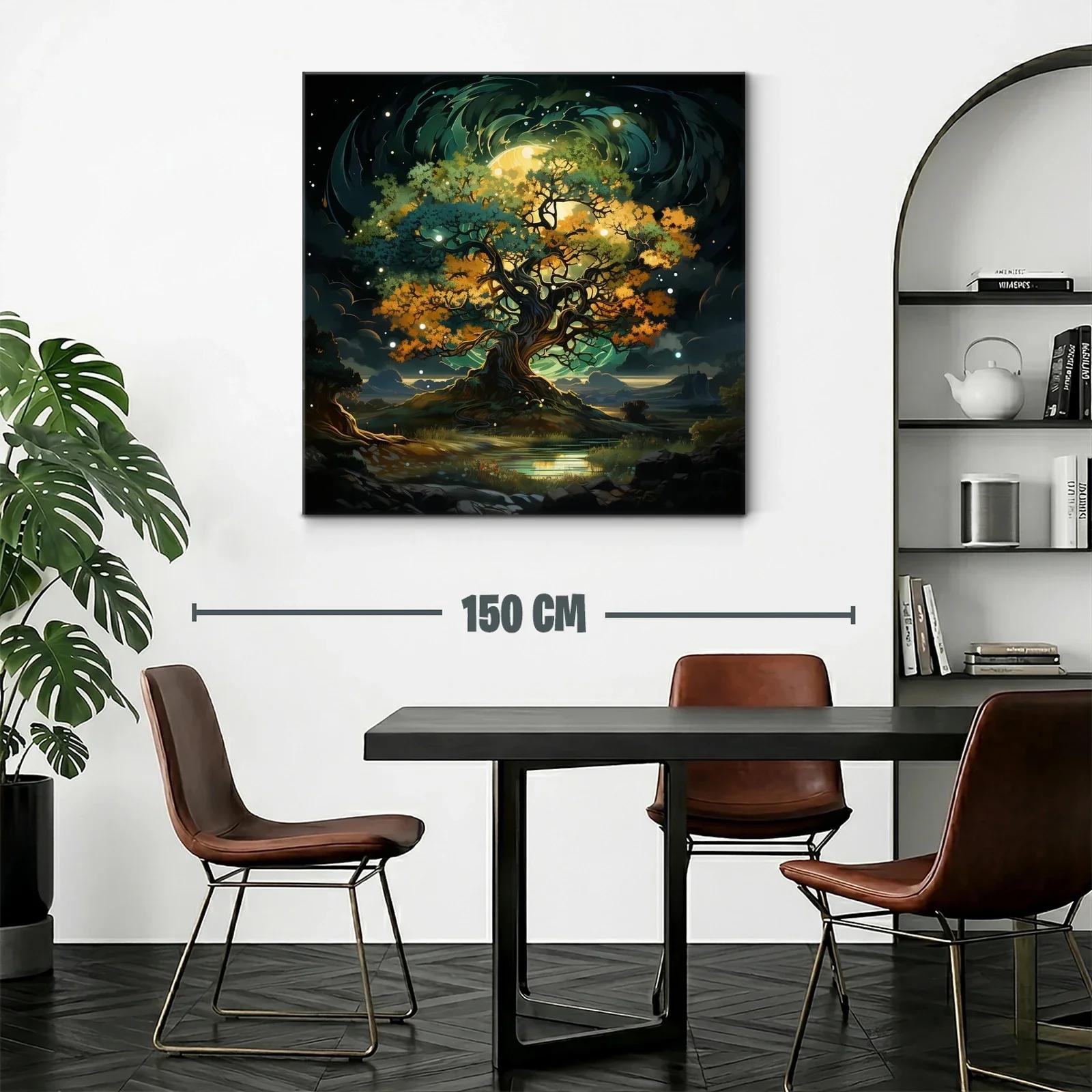 Árbol mágico iluminado en paisaje nocturno fascinante — miniatura 2