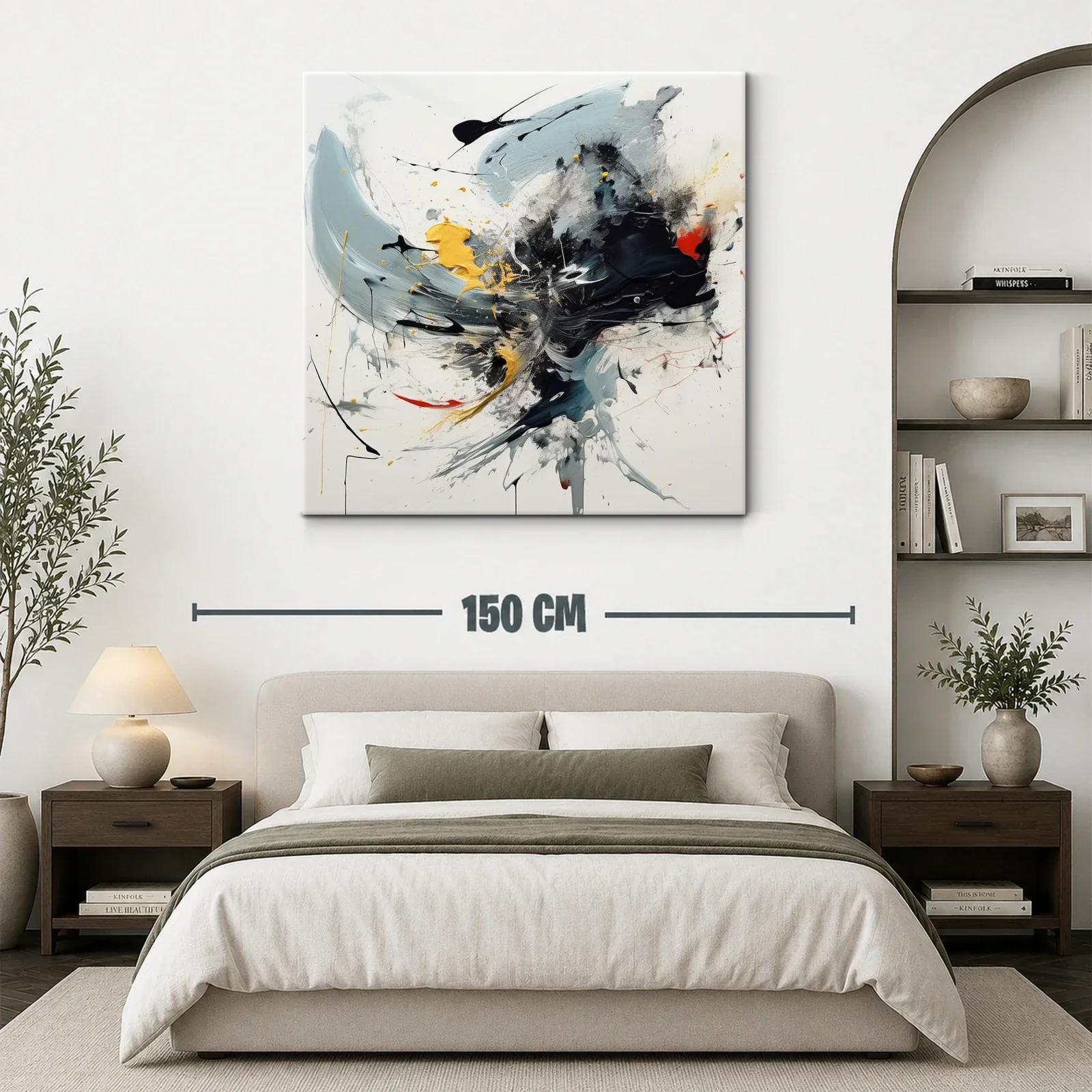 Cuadro abstracto vibrante con tonos negro gris y amarillo — miniatura 3
