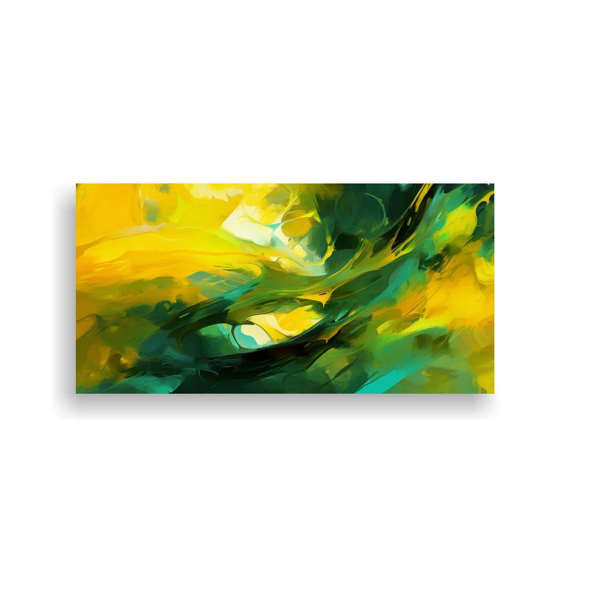 Cuadro abstracción de remolino luminoso en amarillo y turquesa — imagen principal