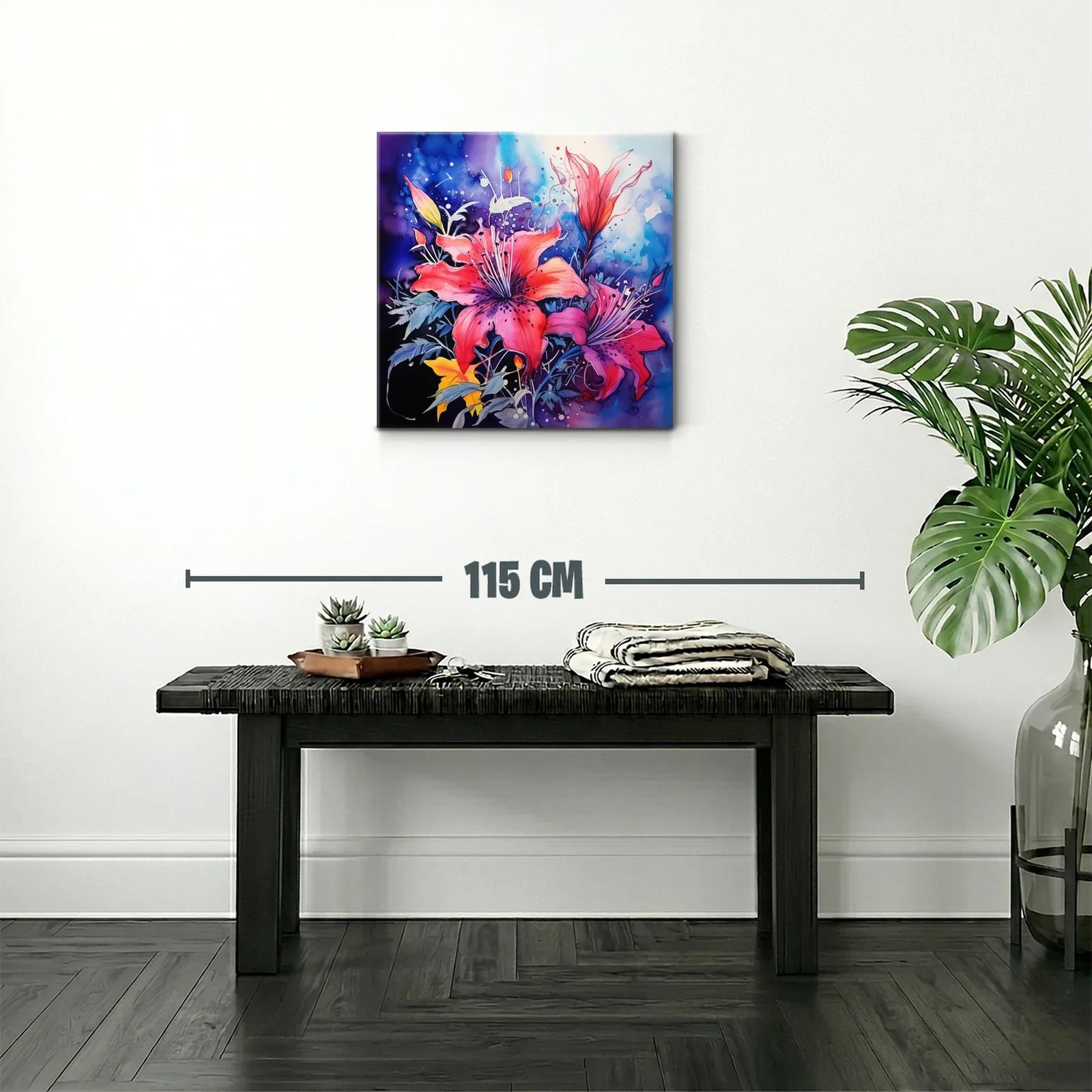 Cuadro vibrante con flores rojas y fondo azul intenso — miniatura 2