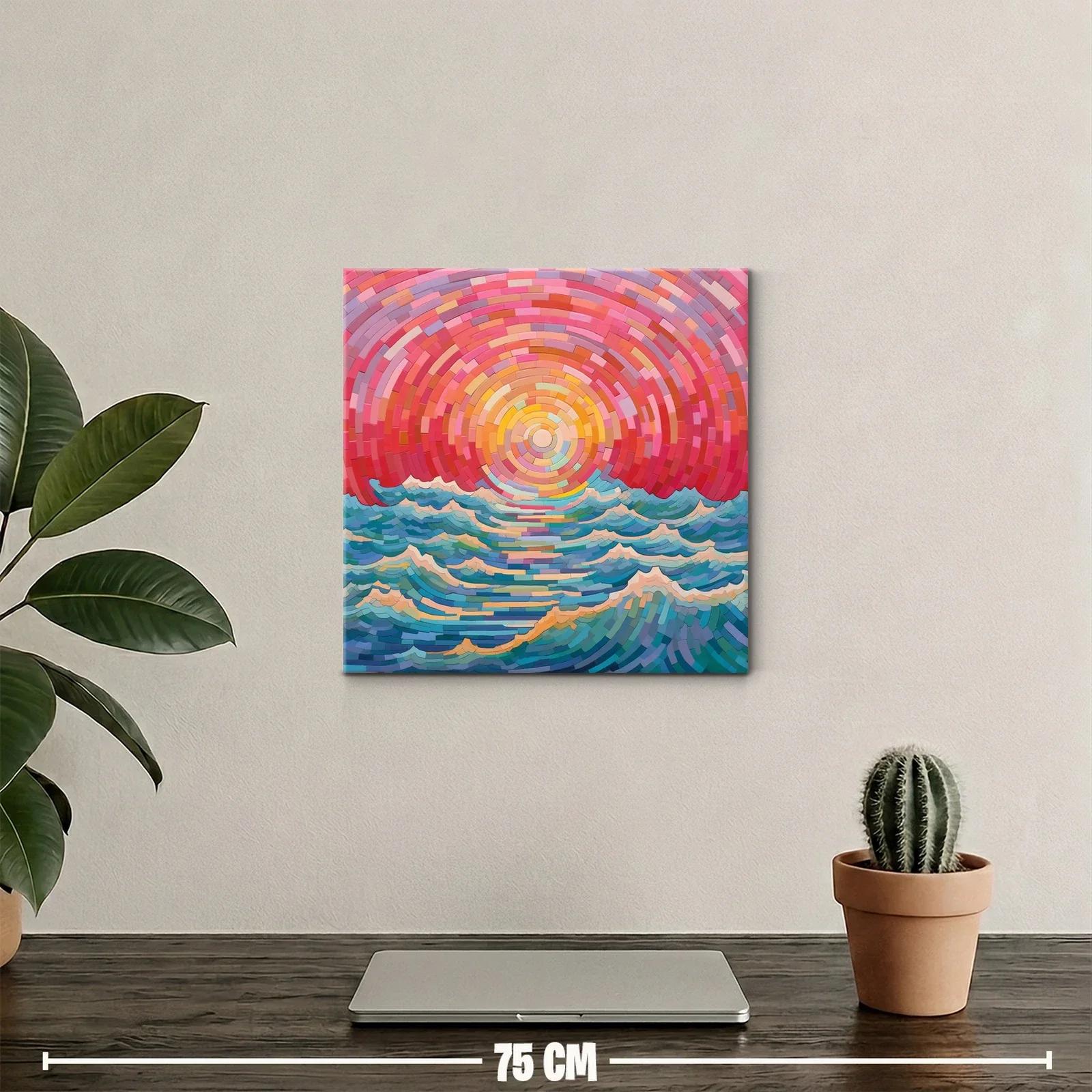 Cuadro vibrante con olas y sol en tonos cálidos y fríos — miniatura 2