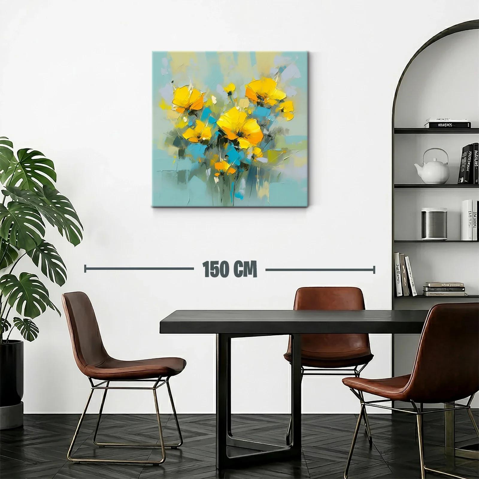 Cuadro floral vibrante con tonos amarillos y azules — miniatura 2