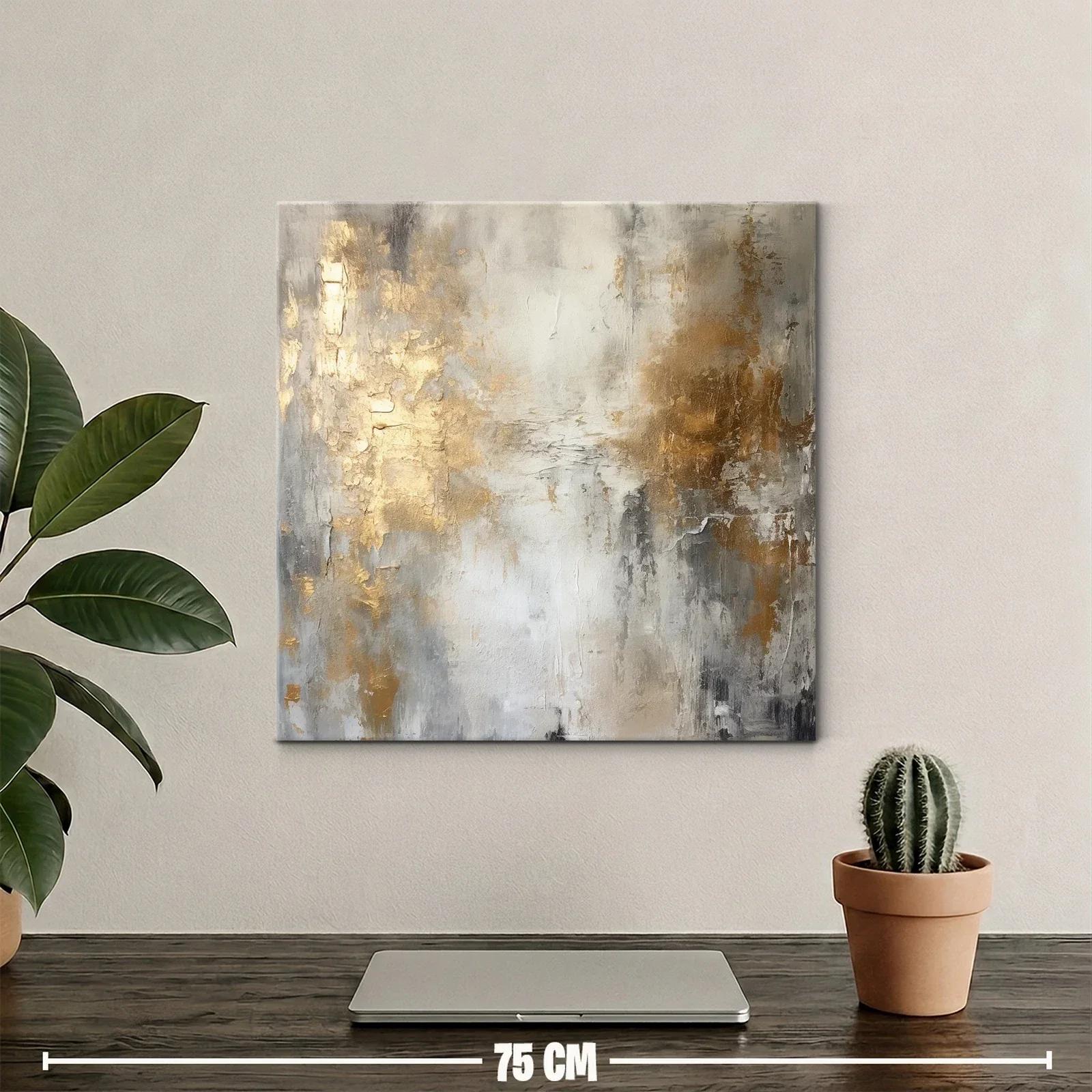 Cuadro abstracto con tonos dorados y grises elegantes — miniatura 2