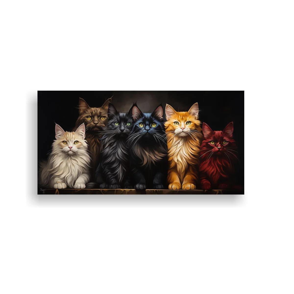 Cuadro grupo de gatos de pelo largo con fondo oscuro — imagen principal