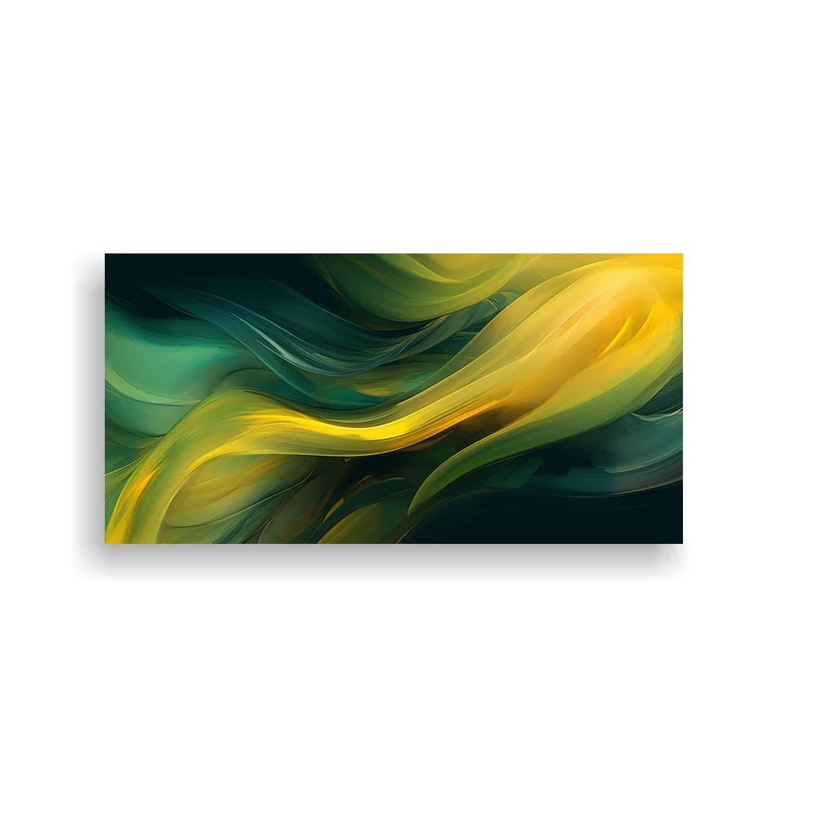Cuadro ondas fluidas abstractas con dorado y verdes profundos — imagen principal