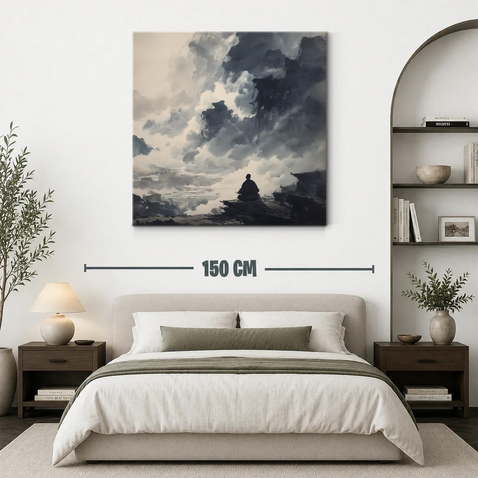 Paisaje contemplativo entre nubes y montañas en gris — miniatura 3
