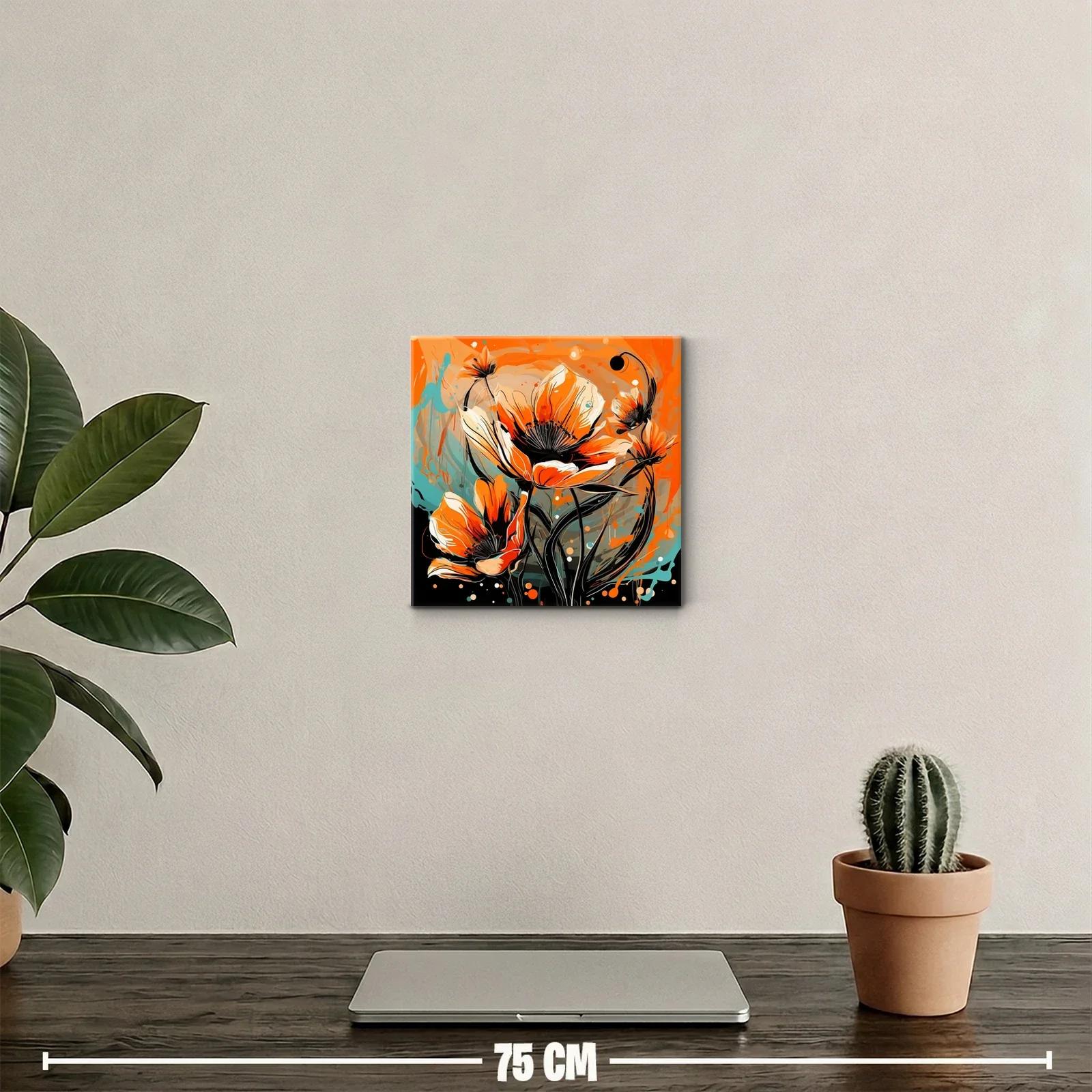 Cuadro con flores vibrantes en tonos naranja y azul — miniatura 2