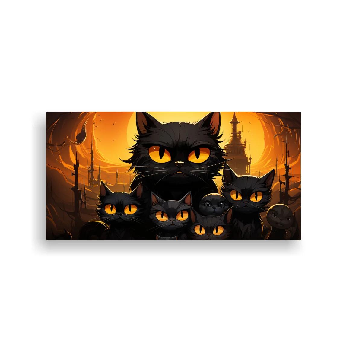 Cuadro grupo de gatos negros con luna y siluetas góticas — imagen principal