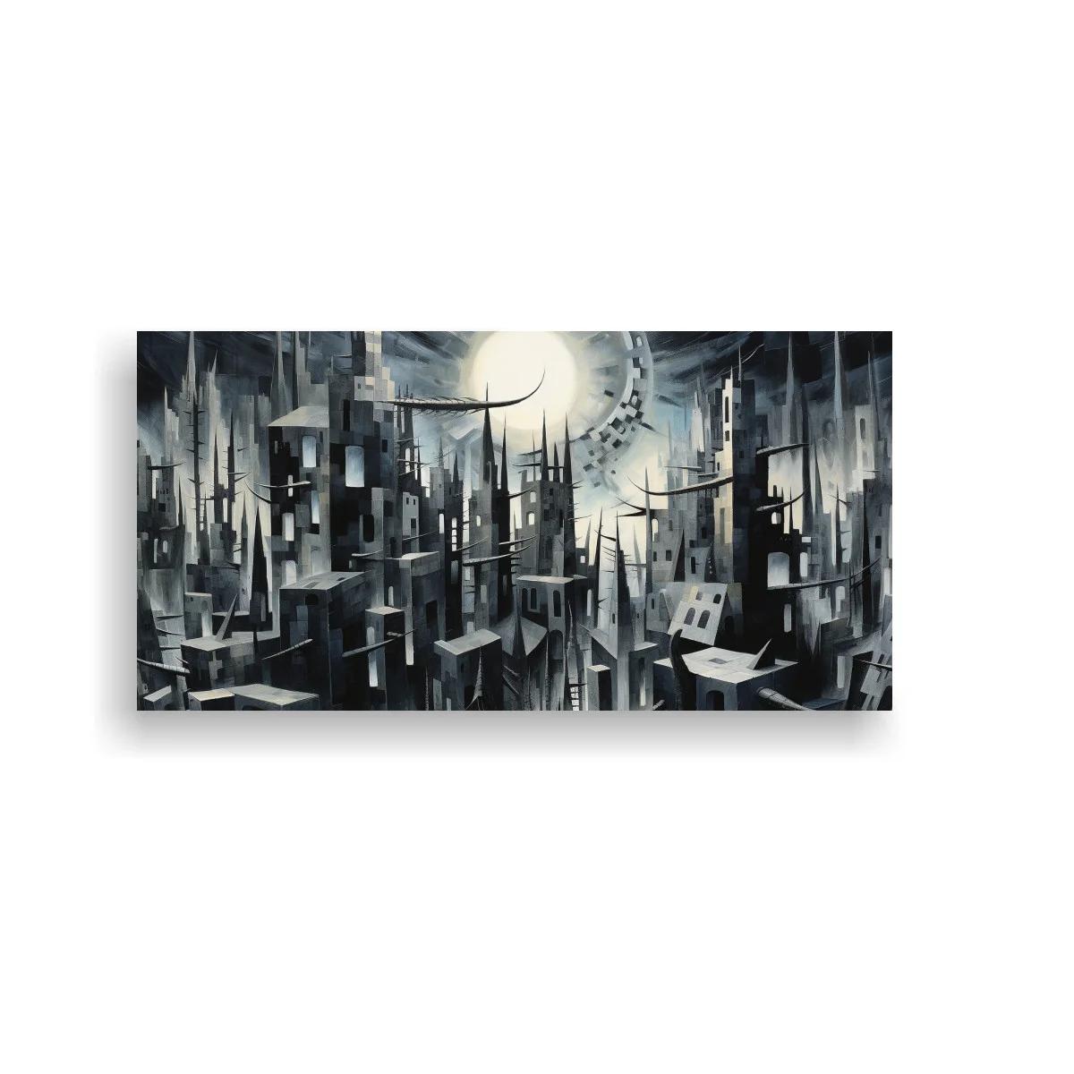 Cuadro ciudad futurista nocturna con luna brillante — imagen principal
