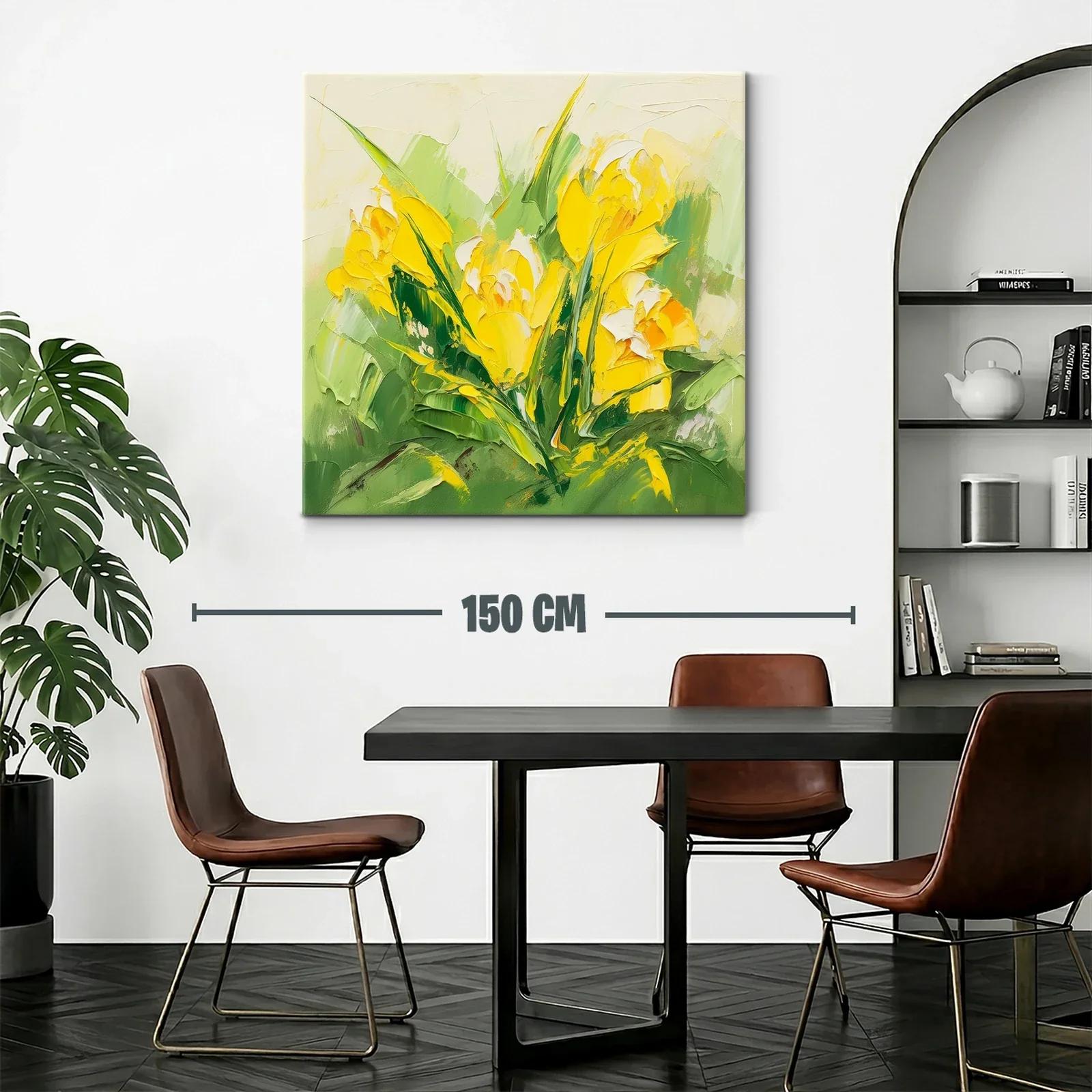 Cuadro moderno con flores amarillas y verdes vibrantes — miniatura 2