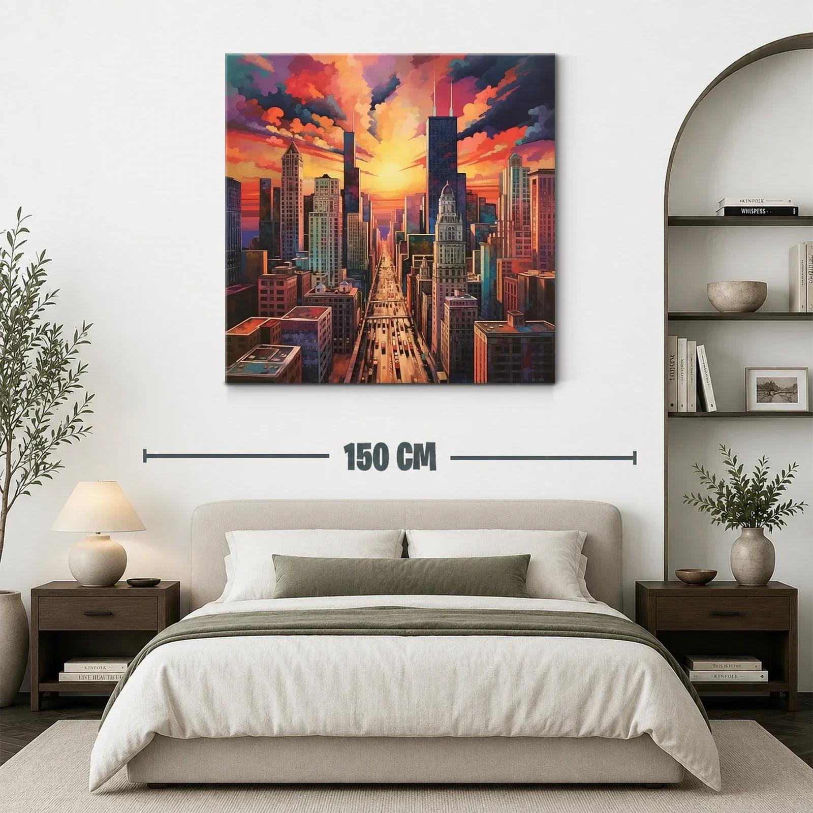 Atardecer vibrante en ciudad urbana con rascacielos — miniatura 3