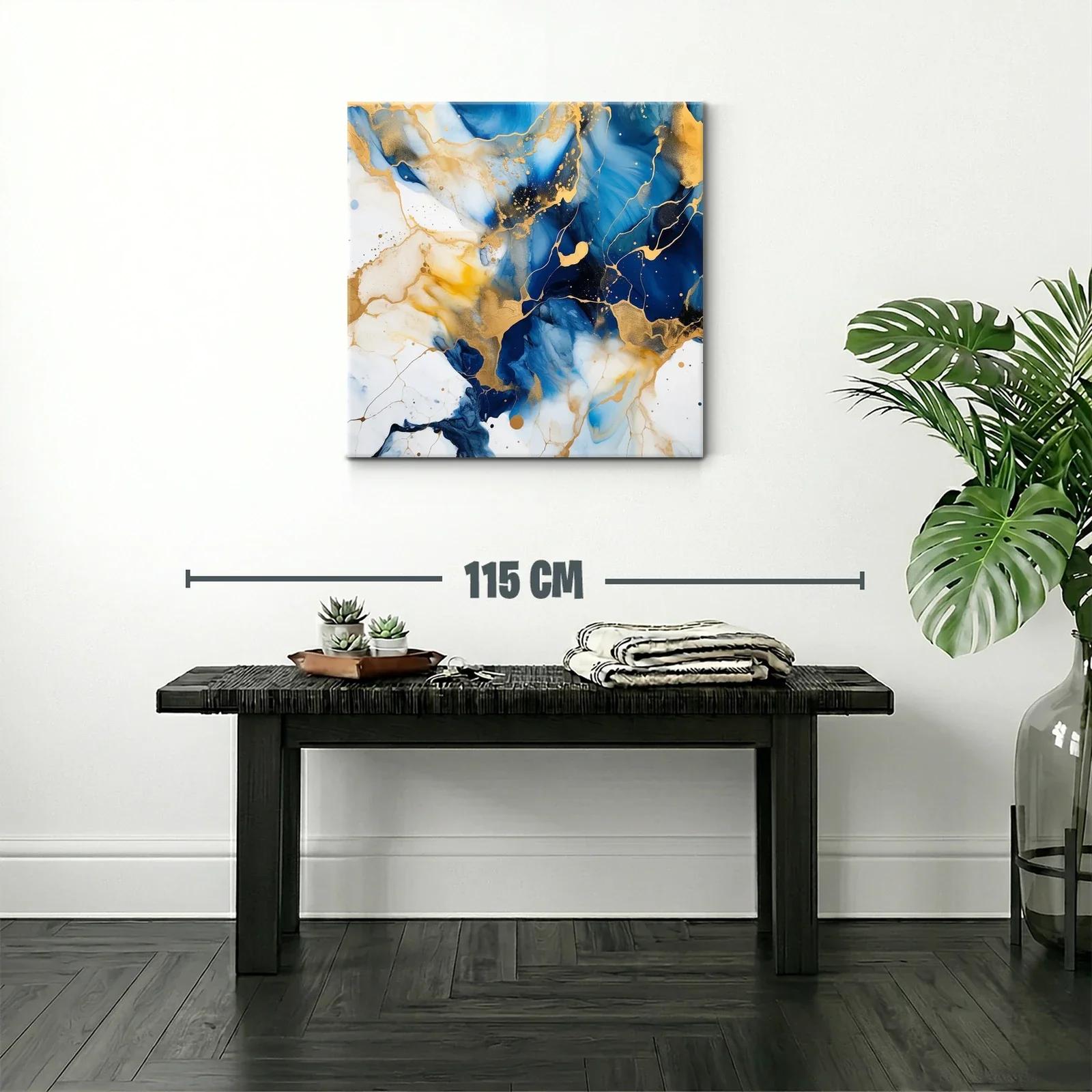 Cuadro abstracto con tonos azul y dorado brillante — miniatura 2