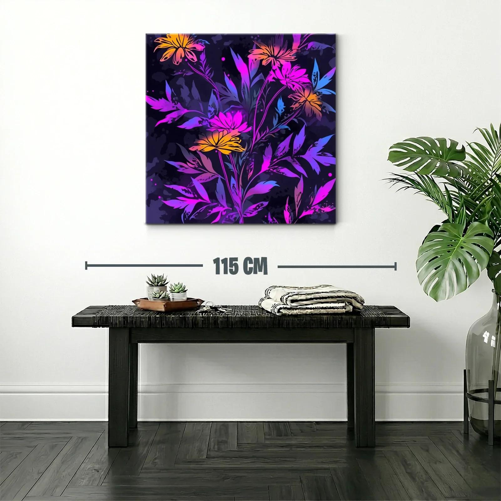 Cuadro floral con tonos vibrantes y fondo oscuro — miniatura 2