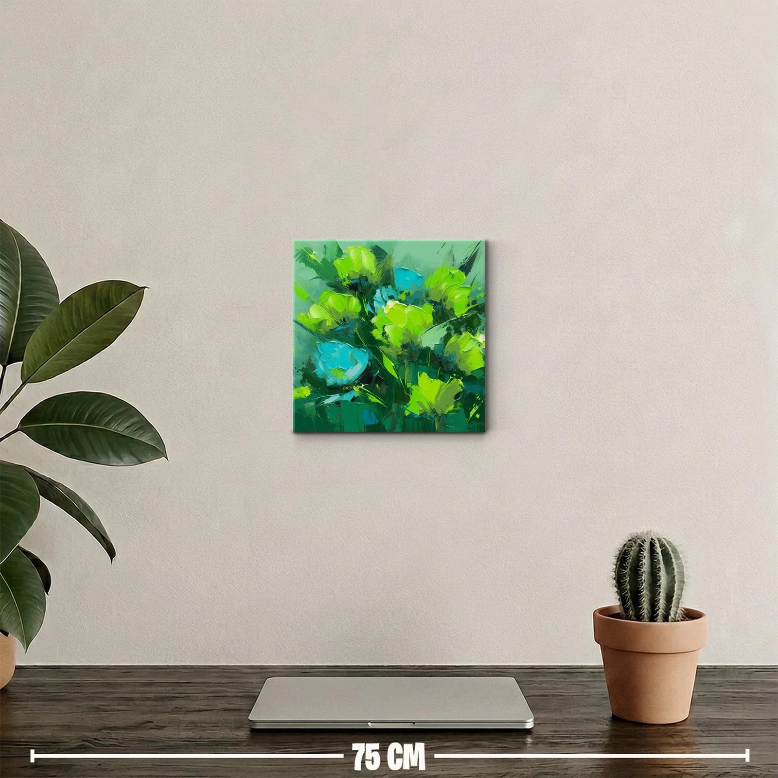 Cuadro decorativo con flores verdes y azules vibrantes — miniatura 2