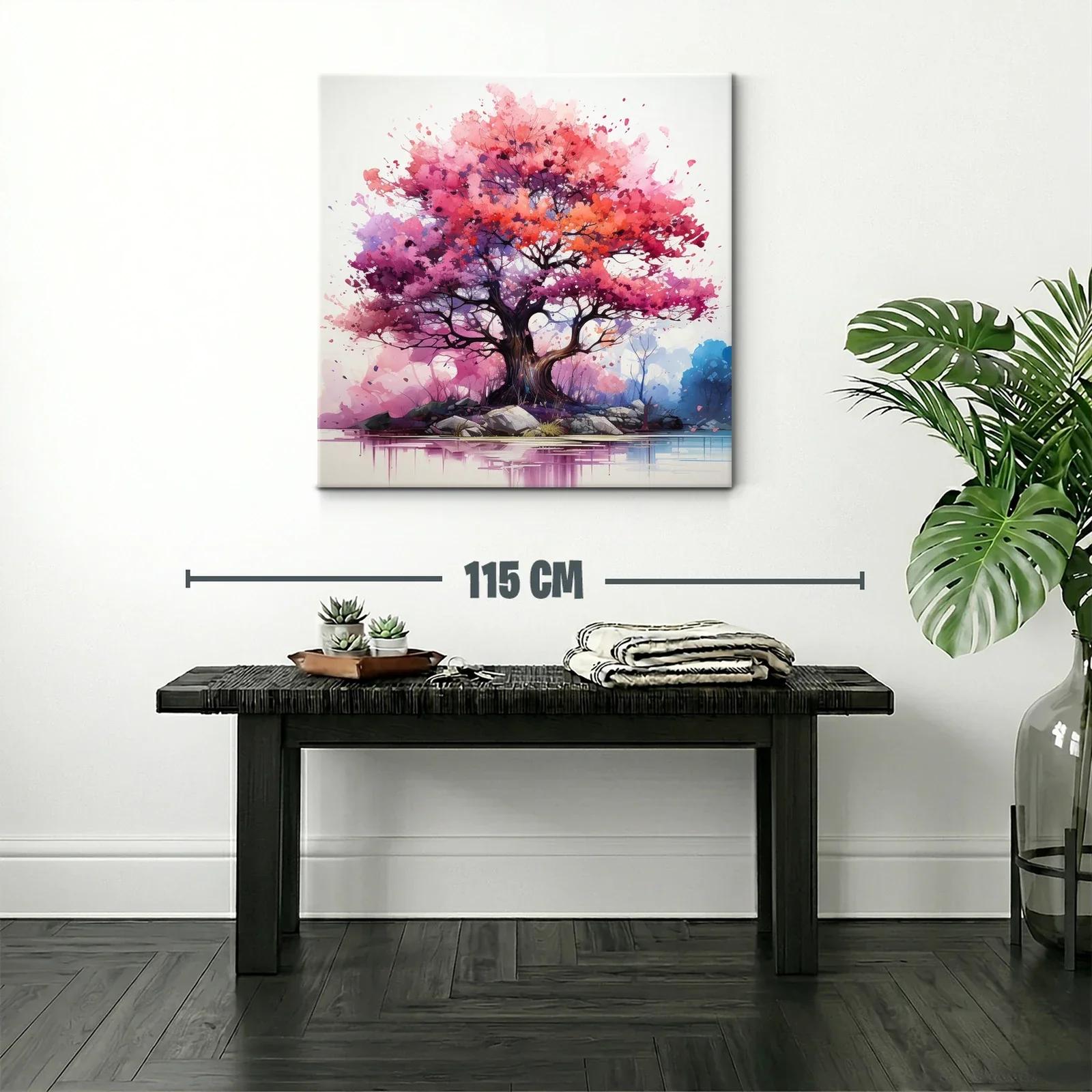 Árbol vibrante con tonos rosas y púrpuras sobre lago tranquilo — miniatura 2