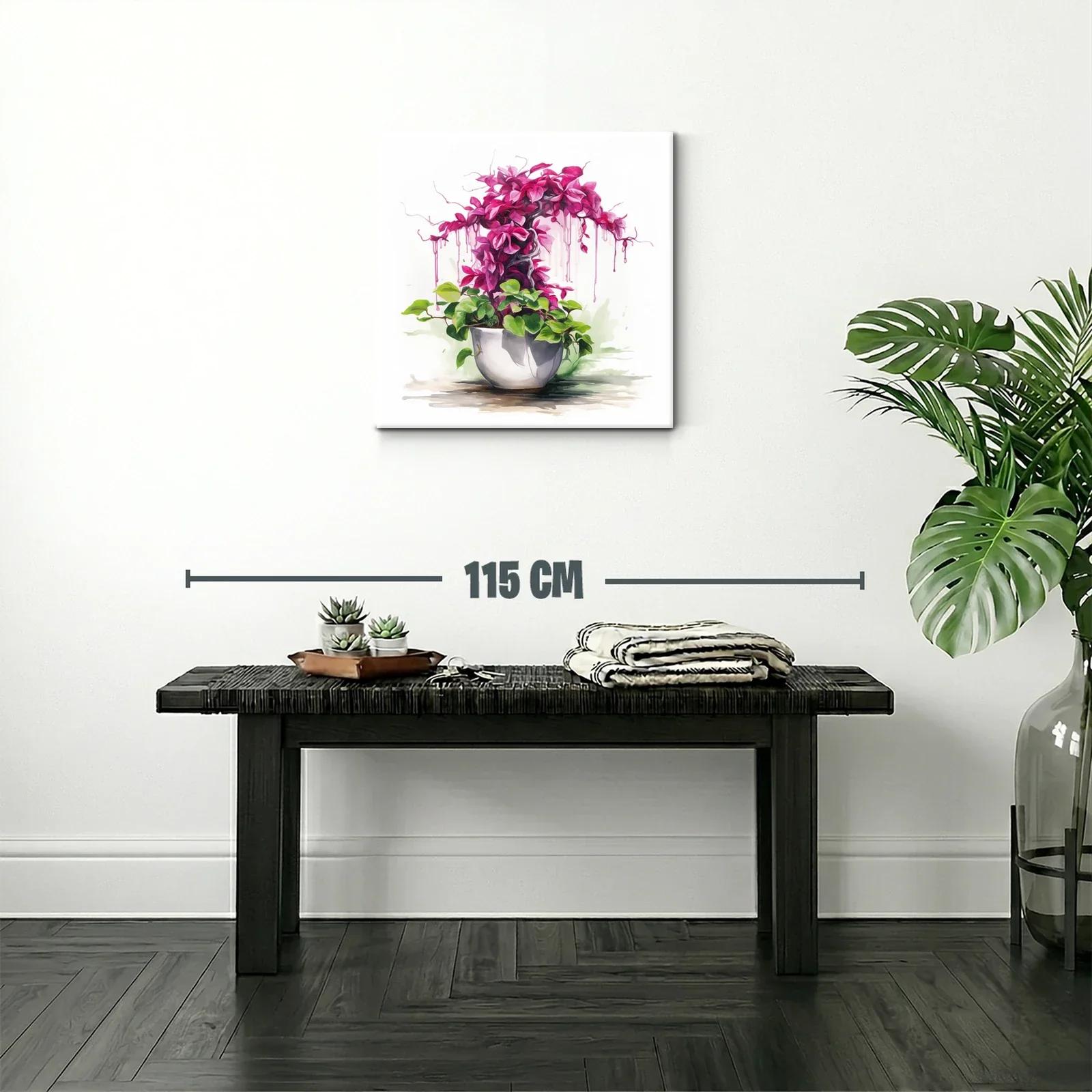 Cuadro con planta ornamental en tonos verdes y fucsias vibrantes — miniatura 2