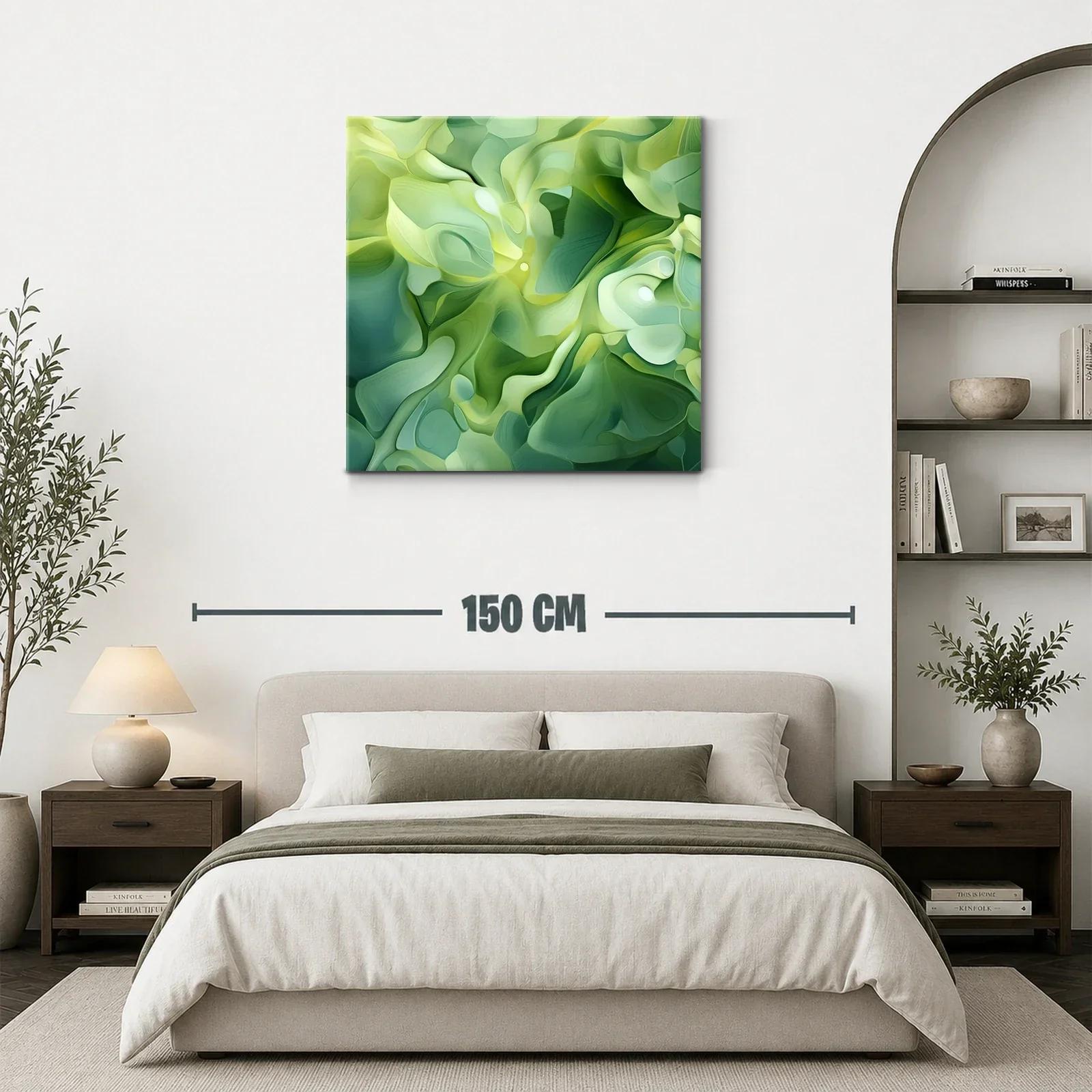 Cuadro abstracto en tonos verdes con formas fluidas — miniatura 3