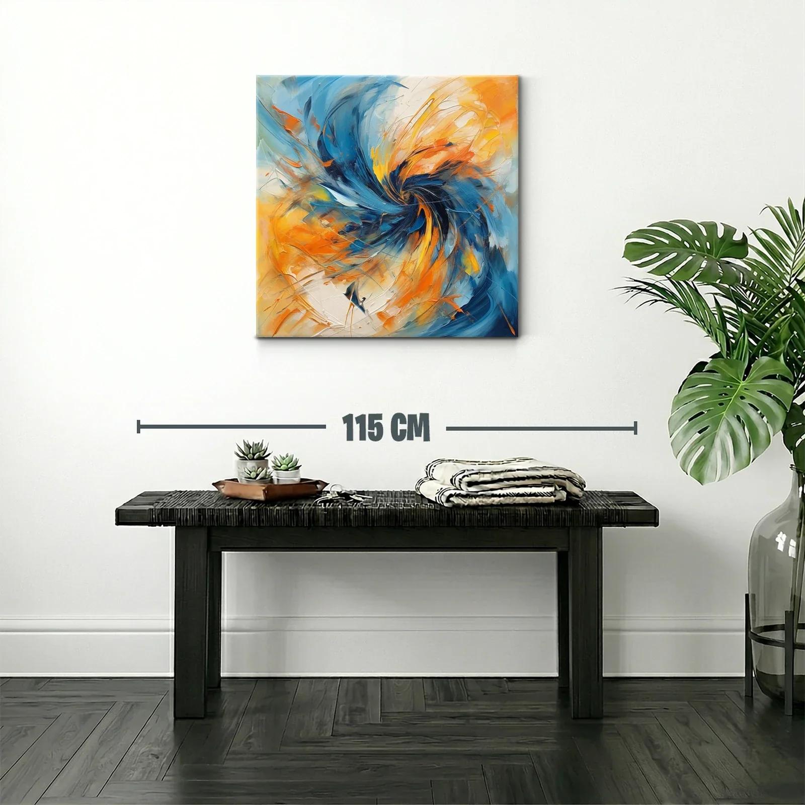 Cuadro abstracto con remolino en tonos azules y naranjas — miniatura 2