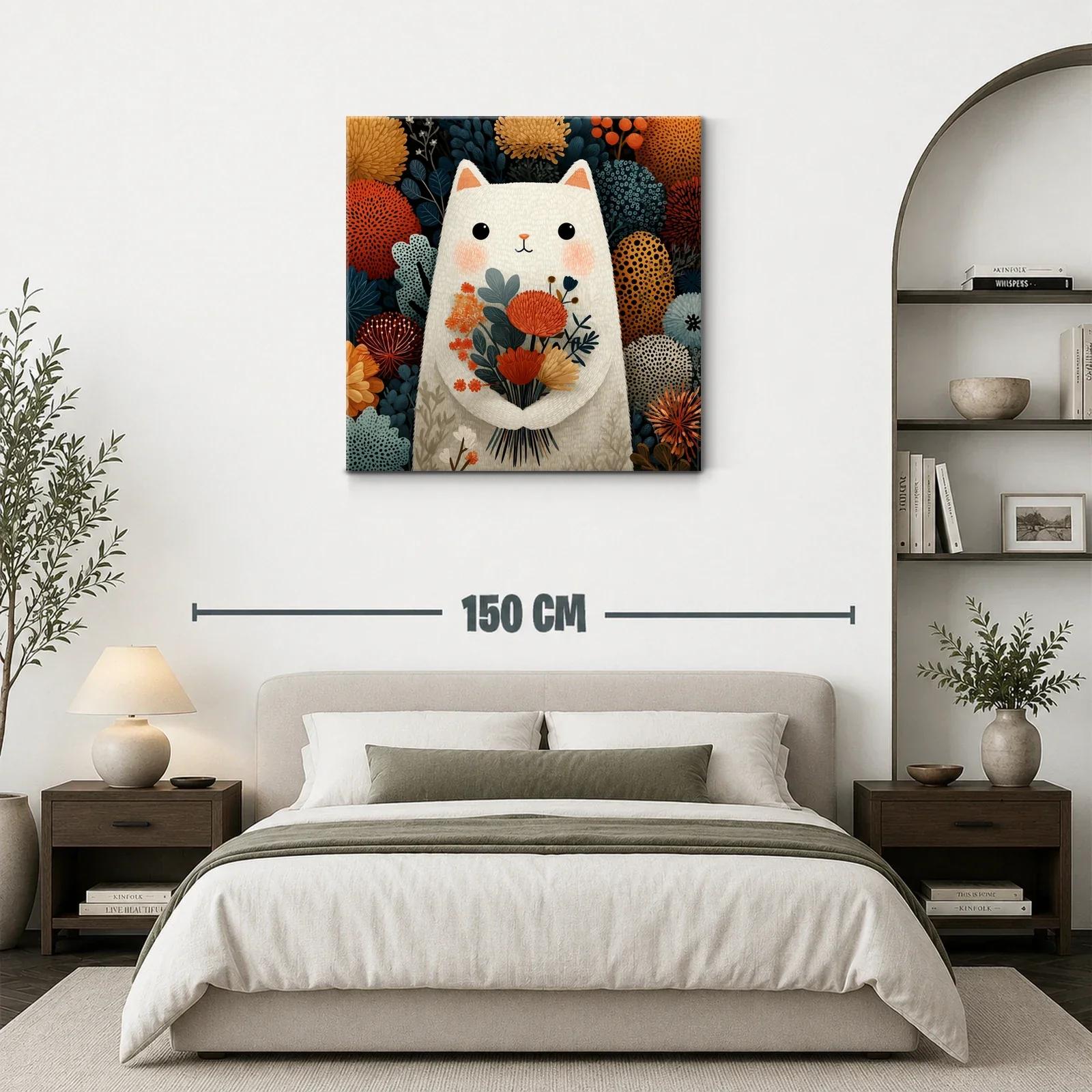 Ilustración de gato blanco con flores otoñales — miniatura 3