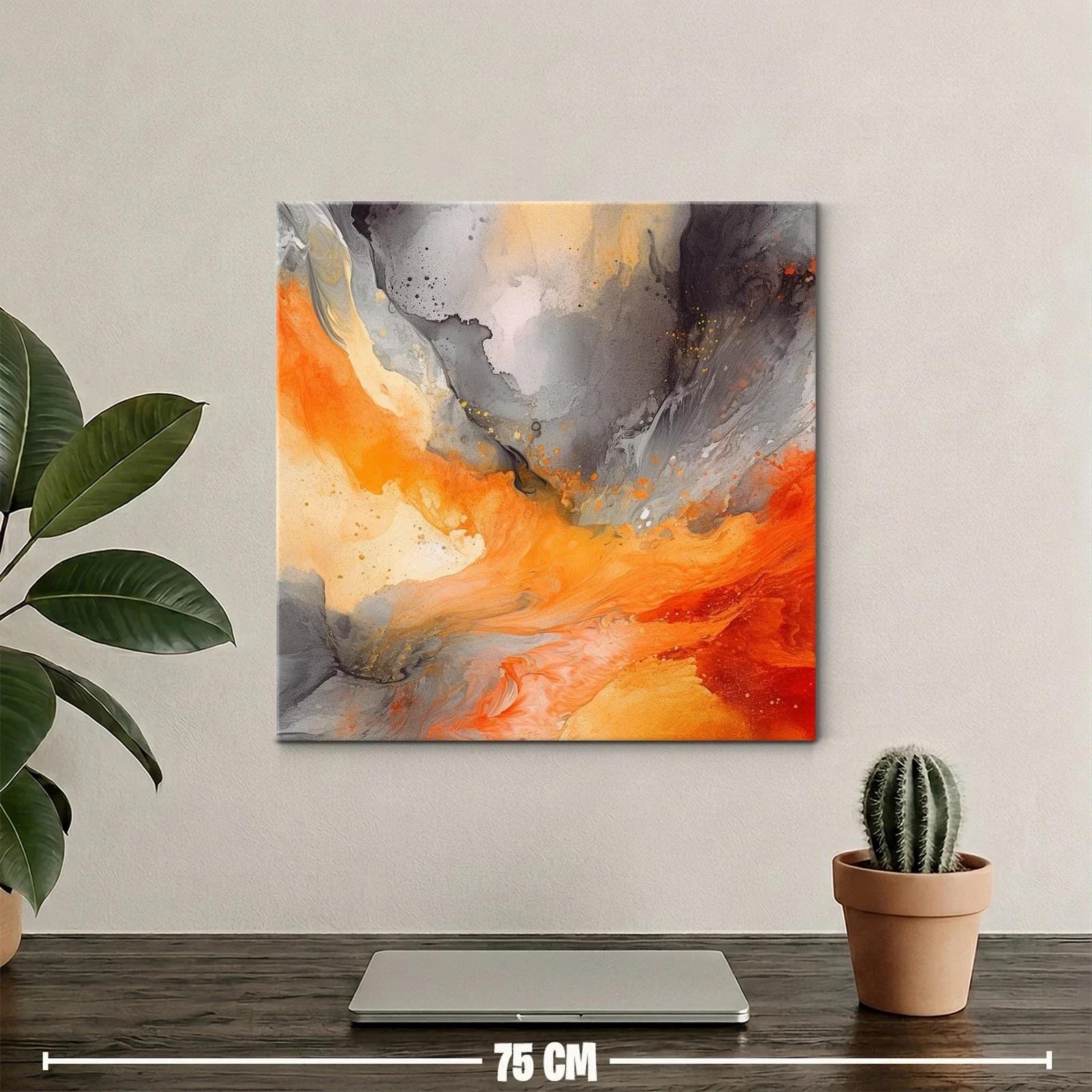 Cuadro abstracto con vibrantes tonos naranjas y grises — miniatura 2