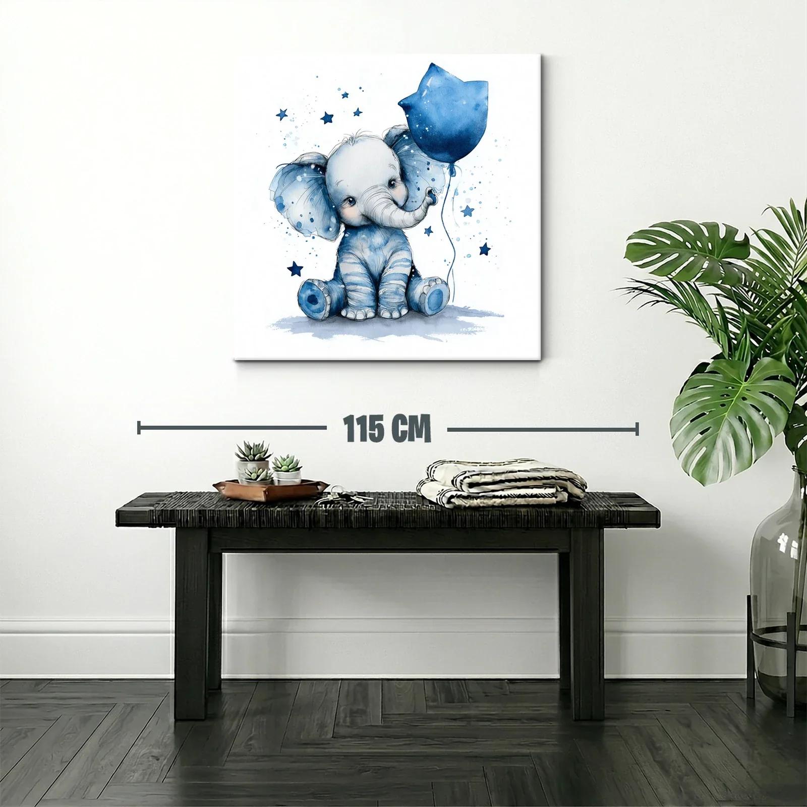 Elefante azul con globo y estrellas para habitación infantil — miniatura 2