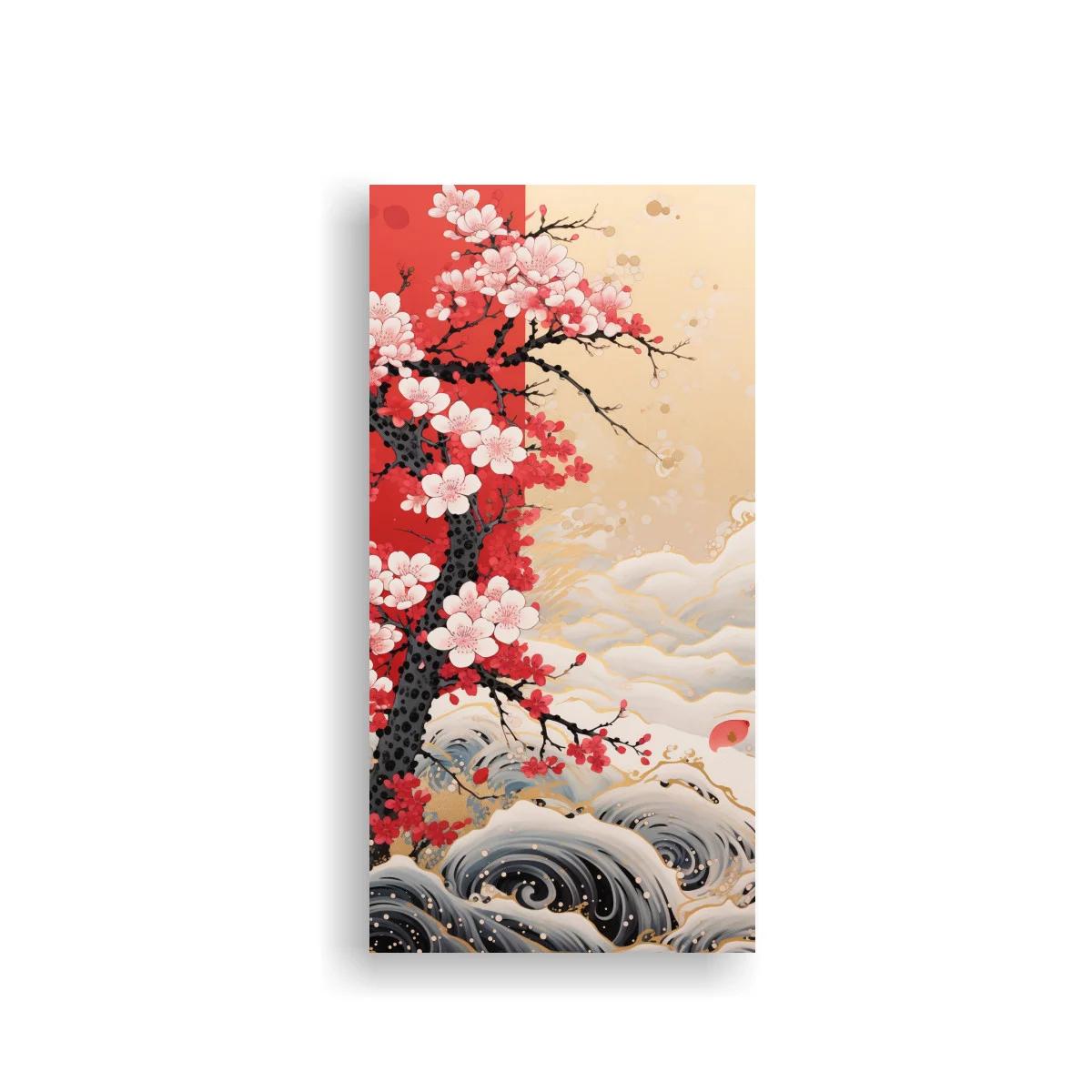 Cuadro flor de cerezo con olas doradas — imagen principal