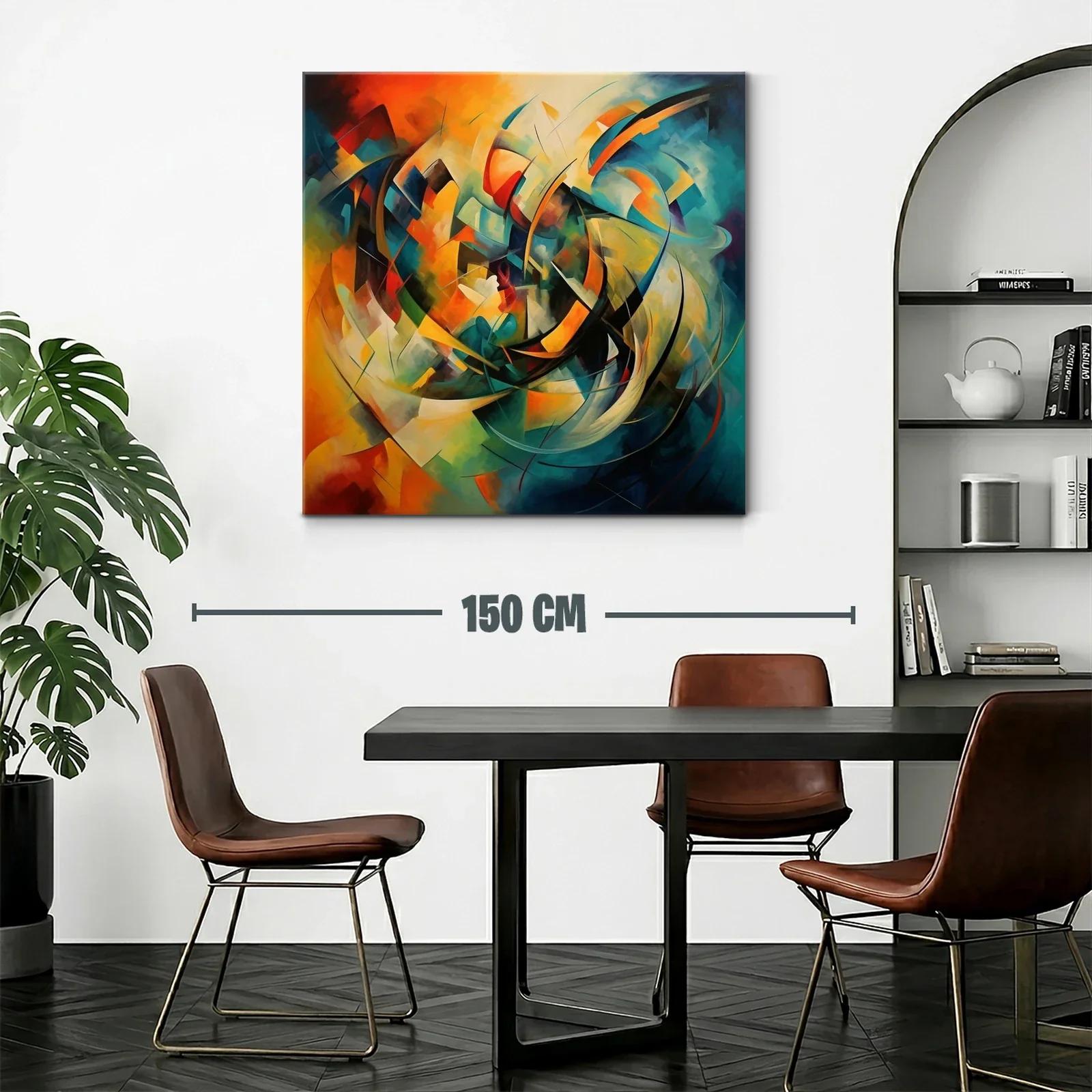 Cuadro abstracto con tonos cálidos y fríos en movimiento — miniatura 2