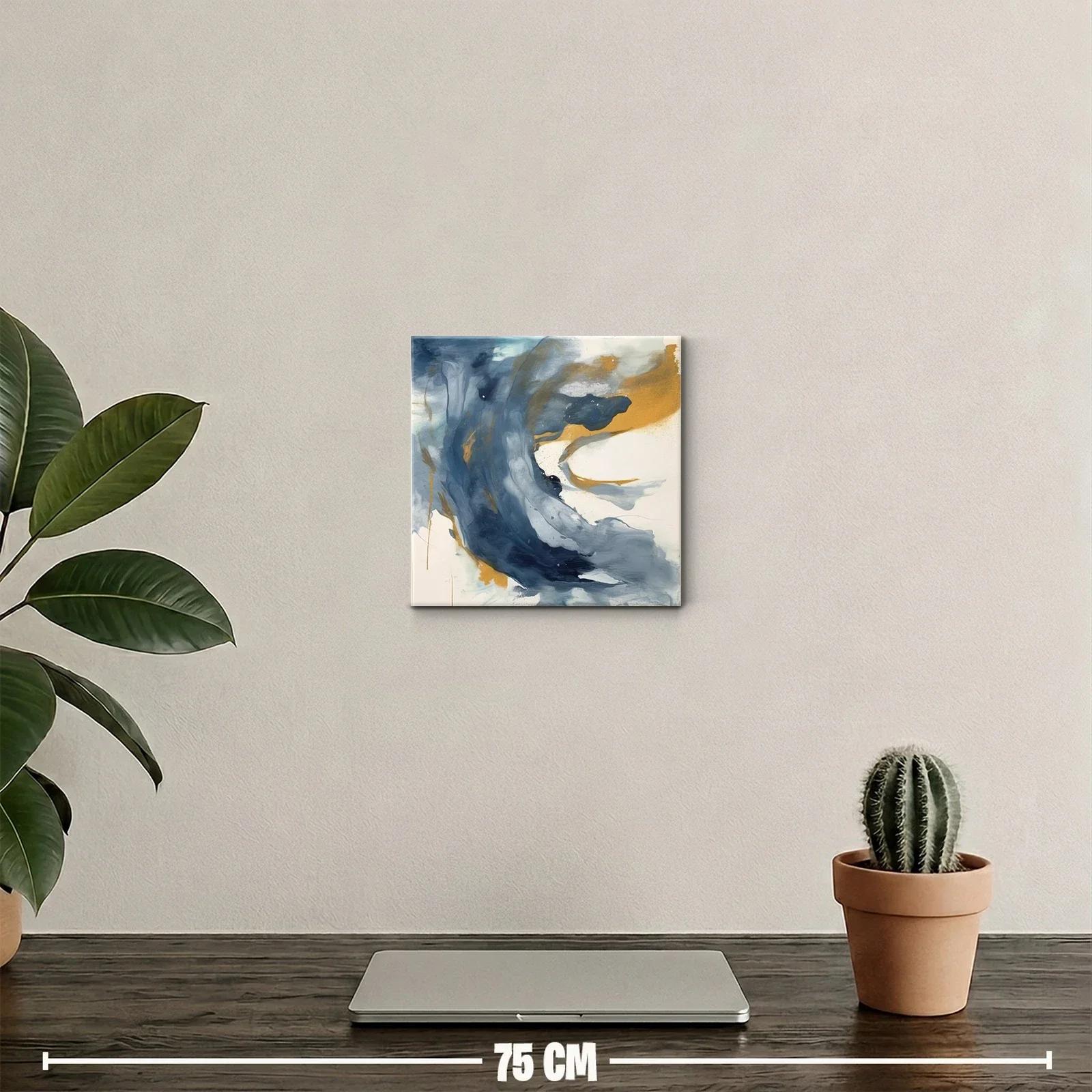 Cuadro abstracto con tonos azules y dorados vibrantes — miniatura 2