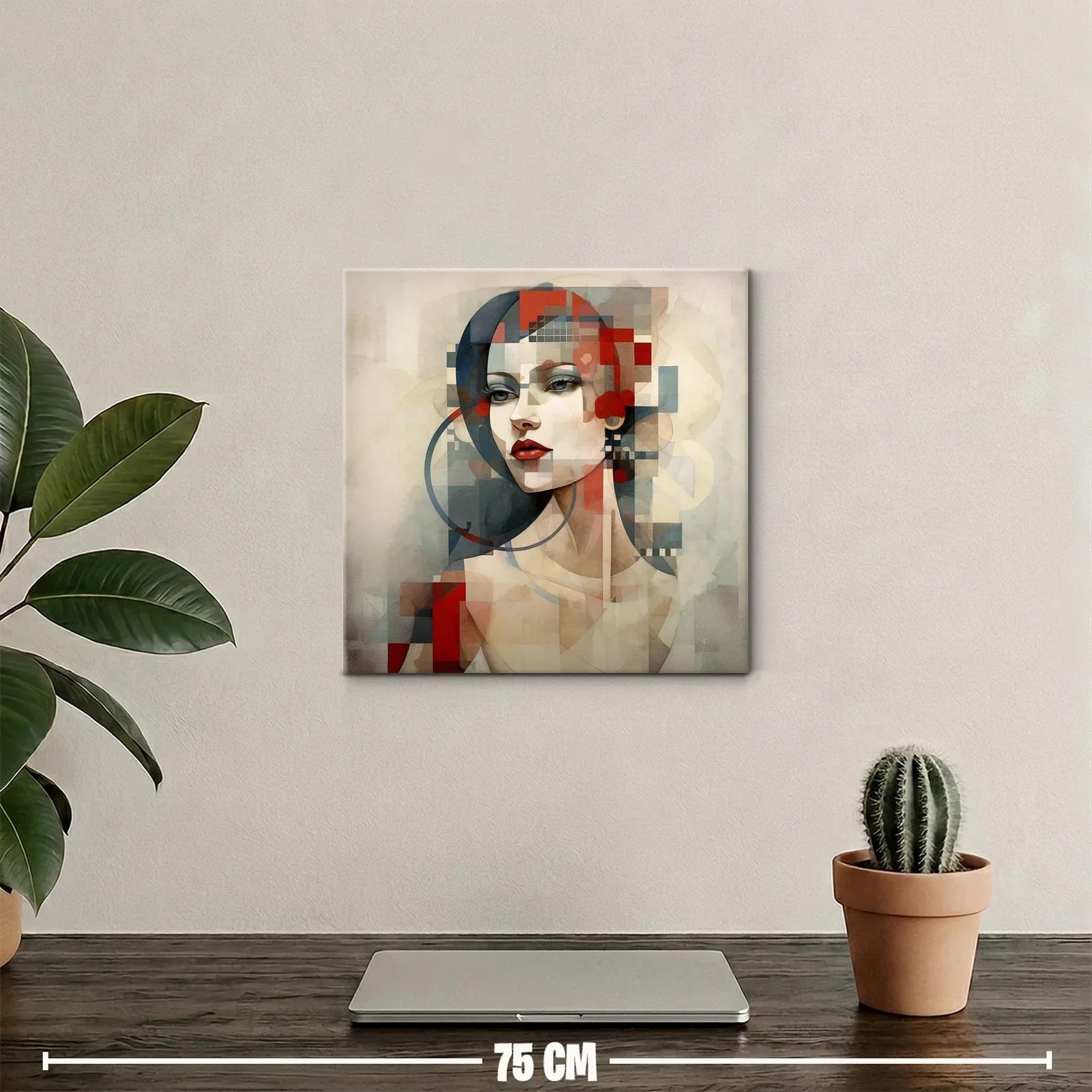 Retrato femenino con formas geométricas en tonos cálidos — miniatura 2