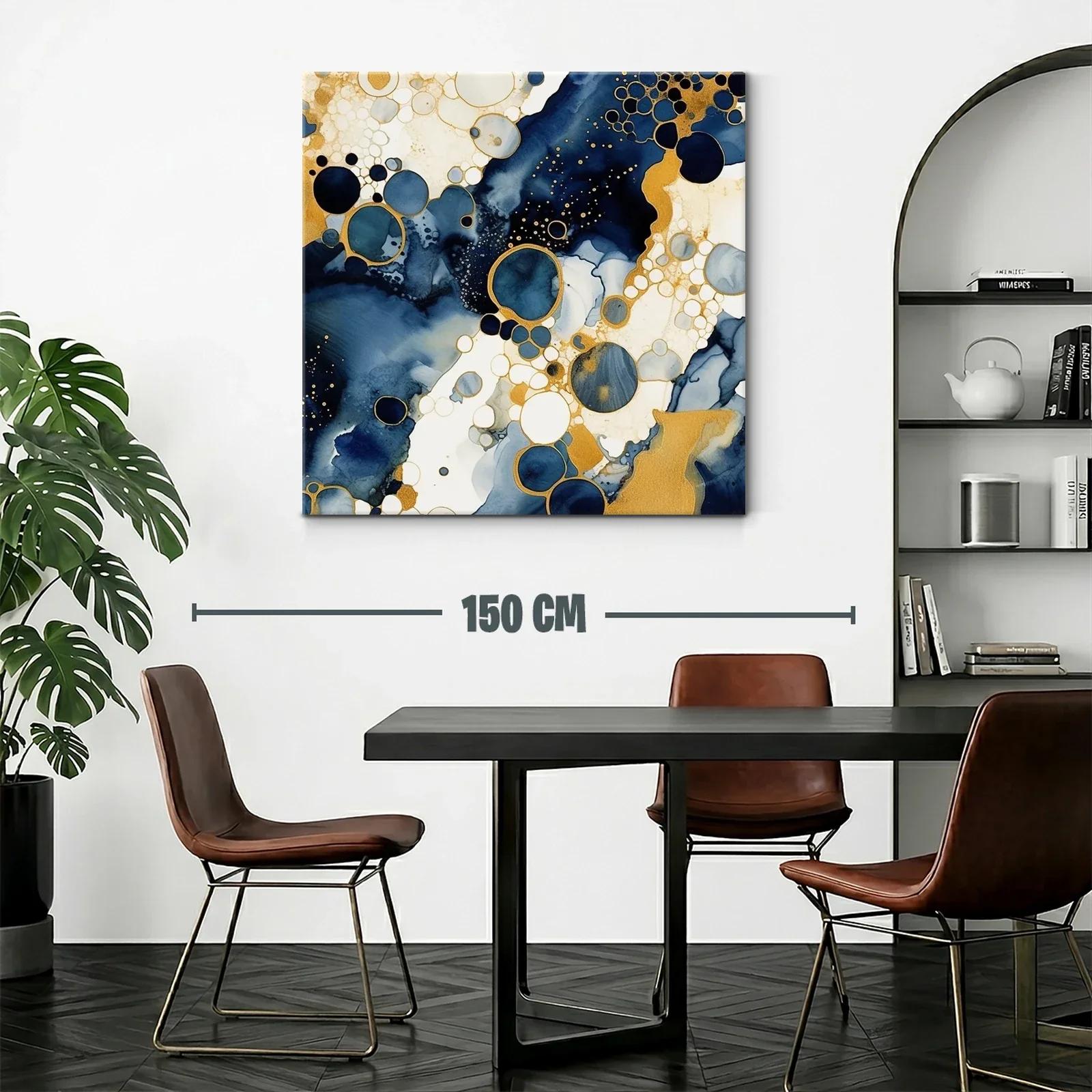 Cuadro abstracto con círculos y detalles dorados — miniatura 2
