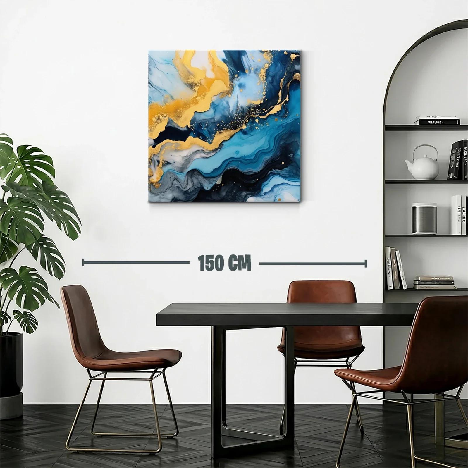 Cuadro abstracto con tonos azules y dorados vibrantes — miniatura 2