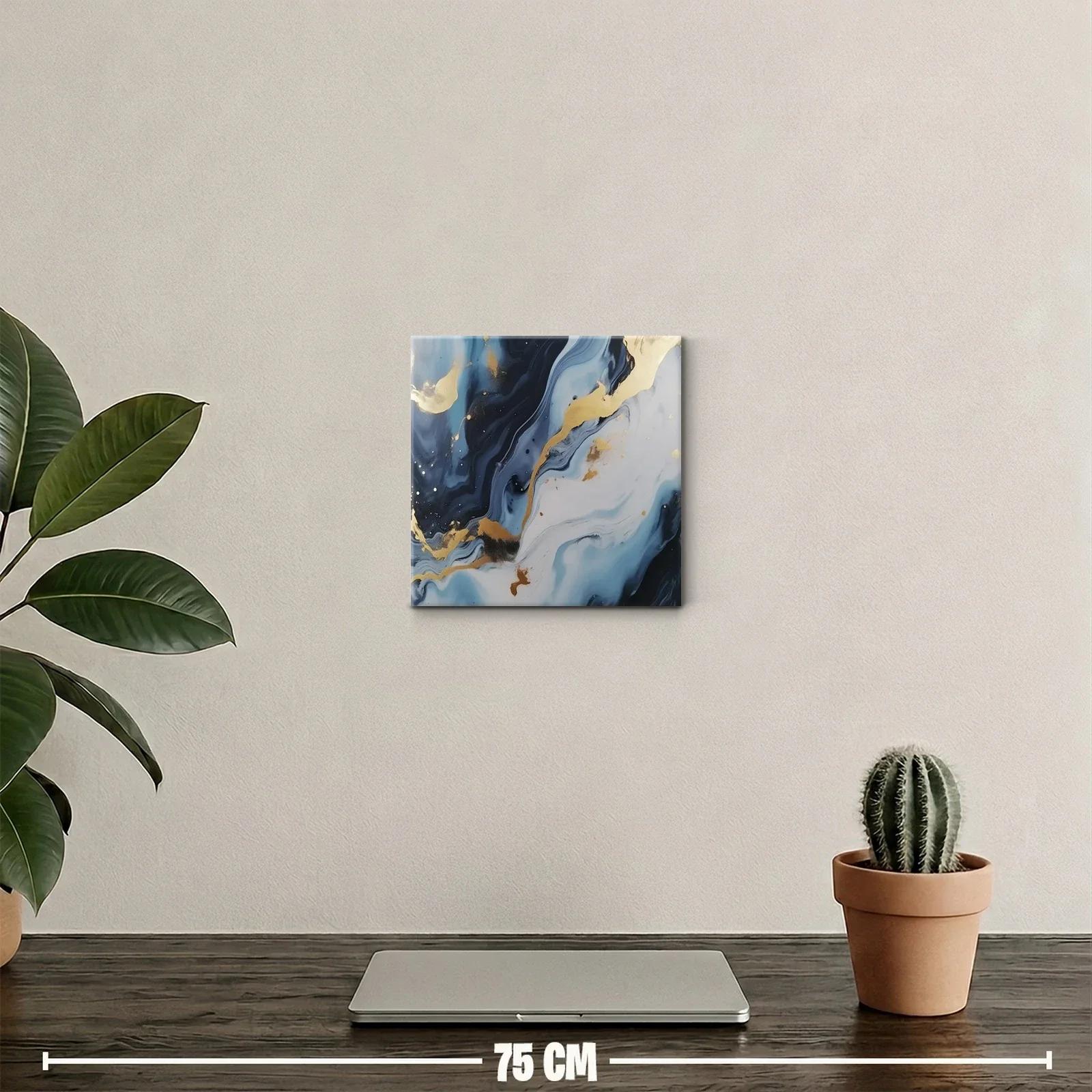Cuadro decorativo abstracto en tonos azules y dorados — miniatura 2